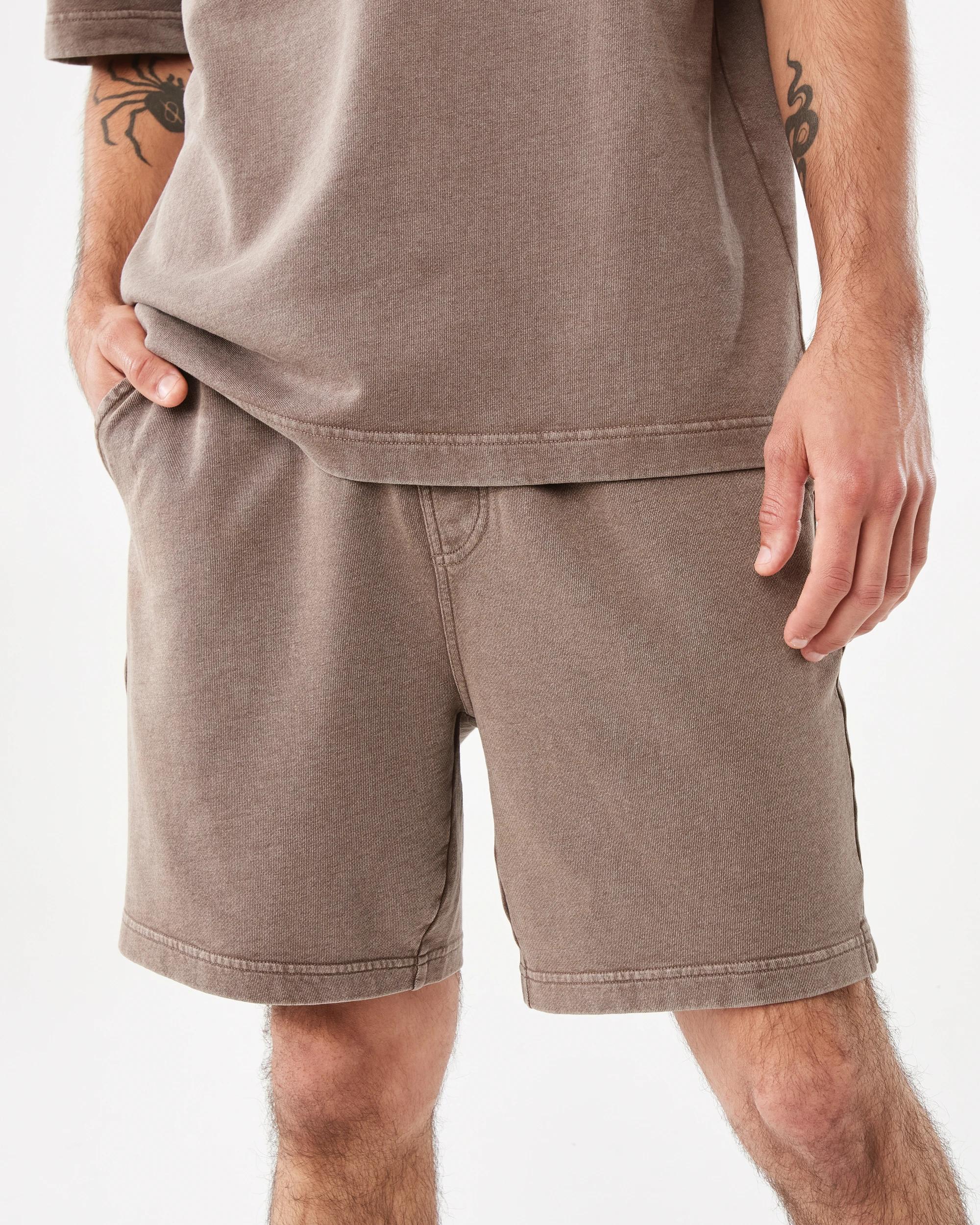 1 Elastic Waistband Washed Terry Shorts Brn Coffee, 1 of 8