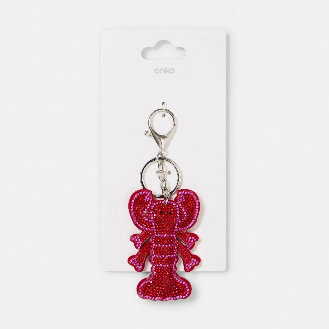 3 Sparkly Lobster Charm Keyring - Silver Tone and Red, 3 of 3