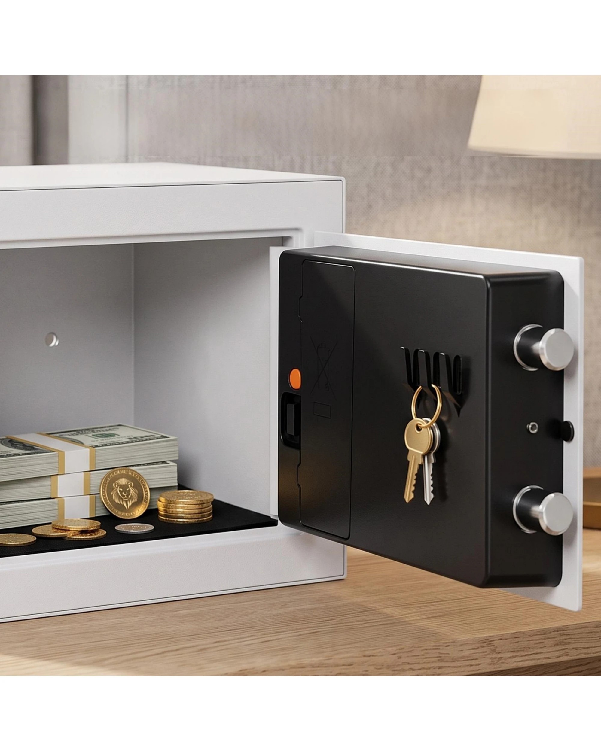 5 Advwin 7.2L Digital Safe Box with Keypad & Keys, Steel Security Home Safe for cash, passports, jewelry - White, 5 of 7
