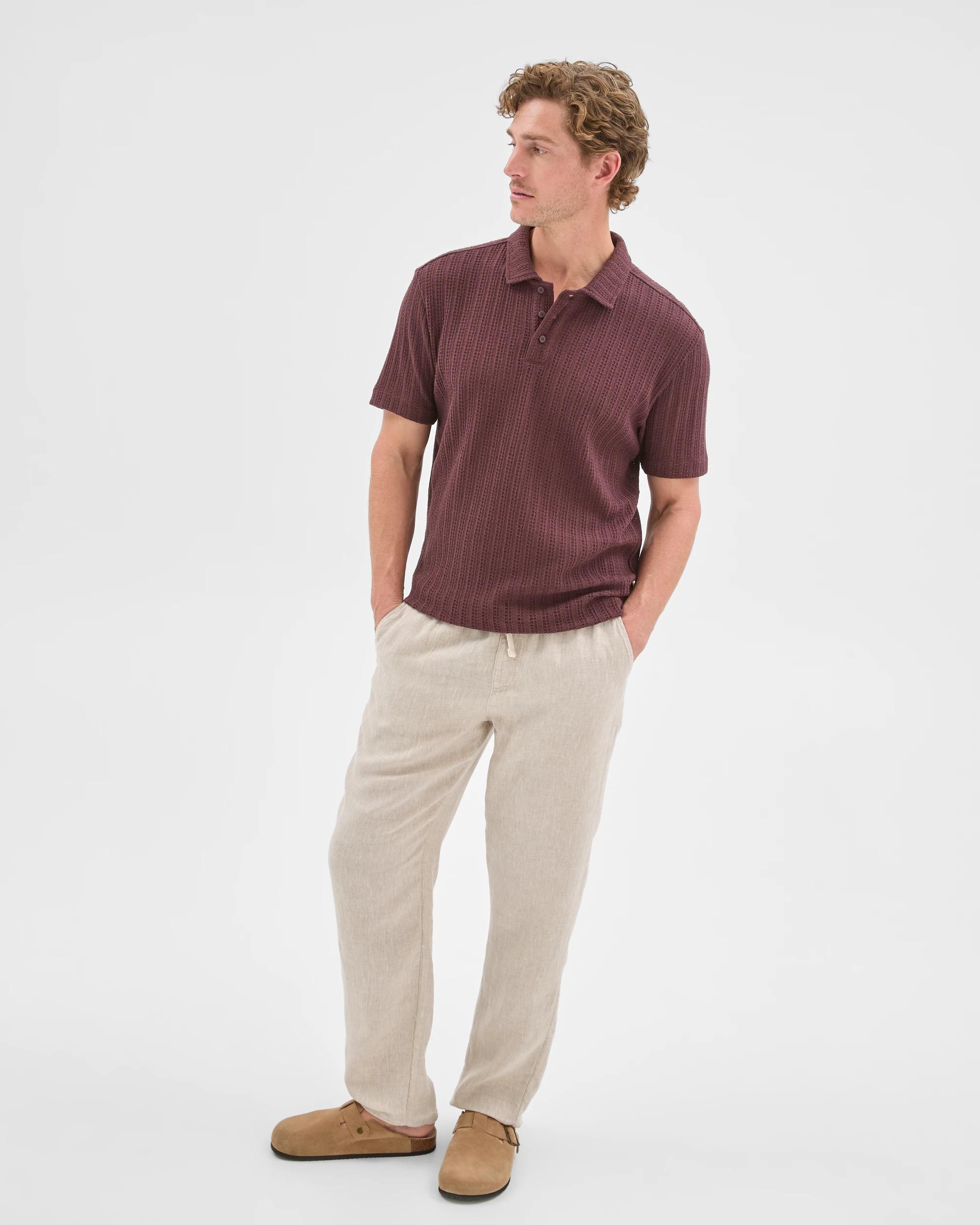 2 Target Man Australian Cotton Blend Pointelle Polo Top FUDGE, 2 of 5