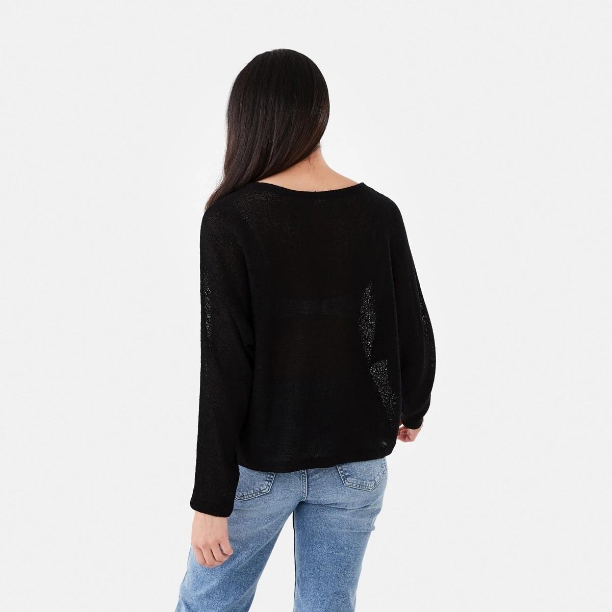 3 Open Knit Batwing Sleeve Jumper Black, 3 of 5