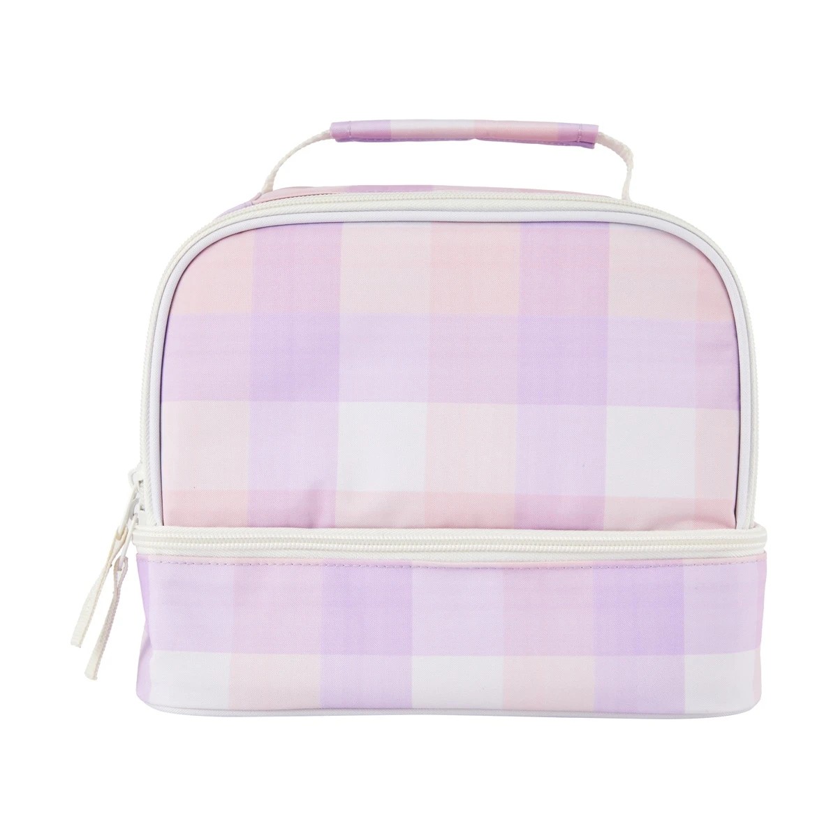 1 Lilac Check Insulated Twin Deck Lunch Bag, 1 of 4
