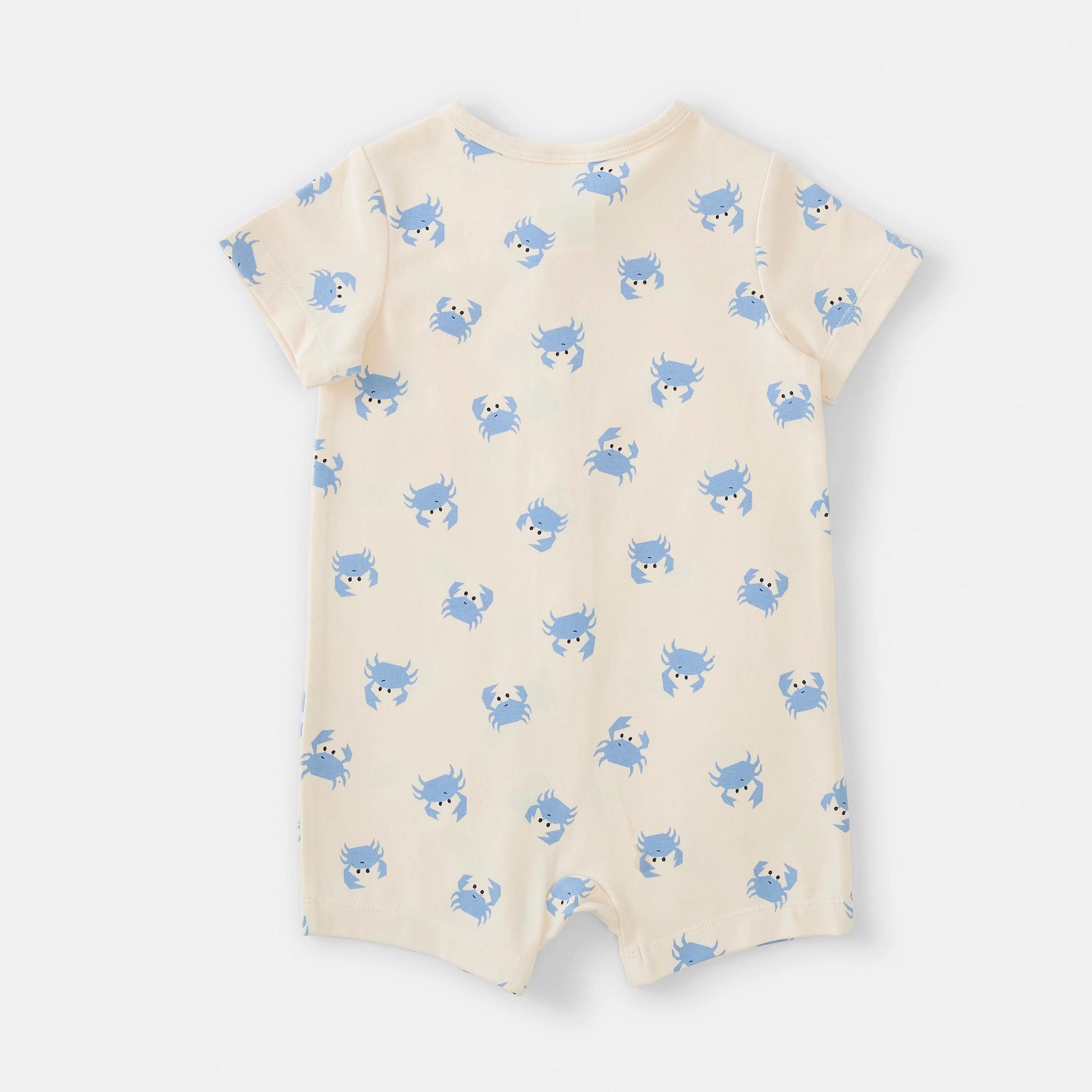 2 Short Sleeve Zip Romper Blue Crab, 2 of 4