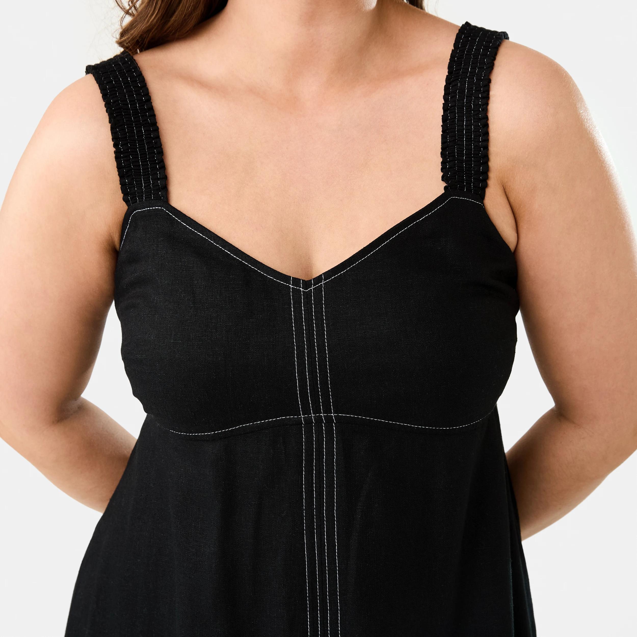 6 Sleeveless Contrast Linen Blend Maxi Dress Black, 6 of 7