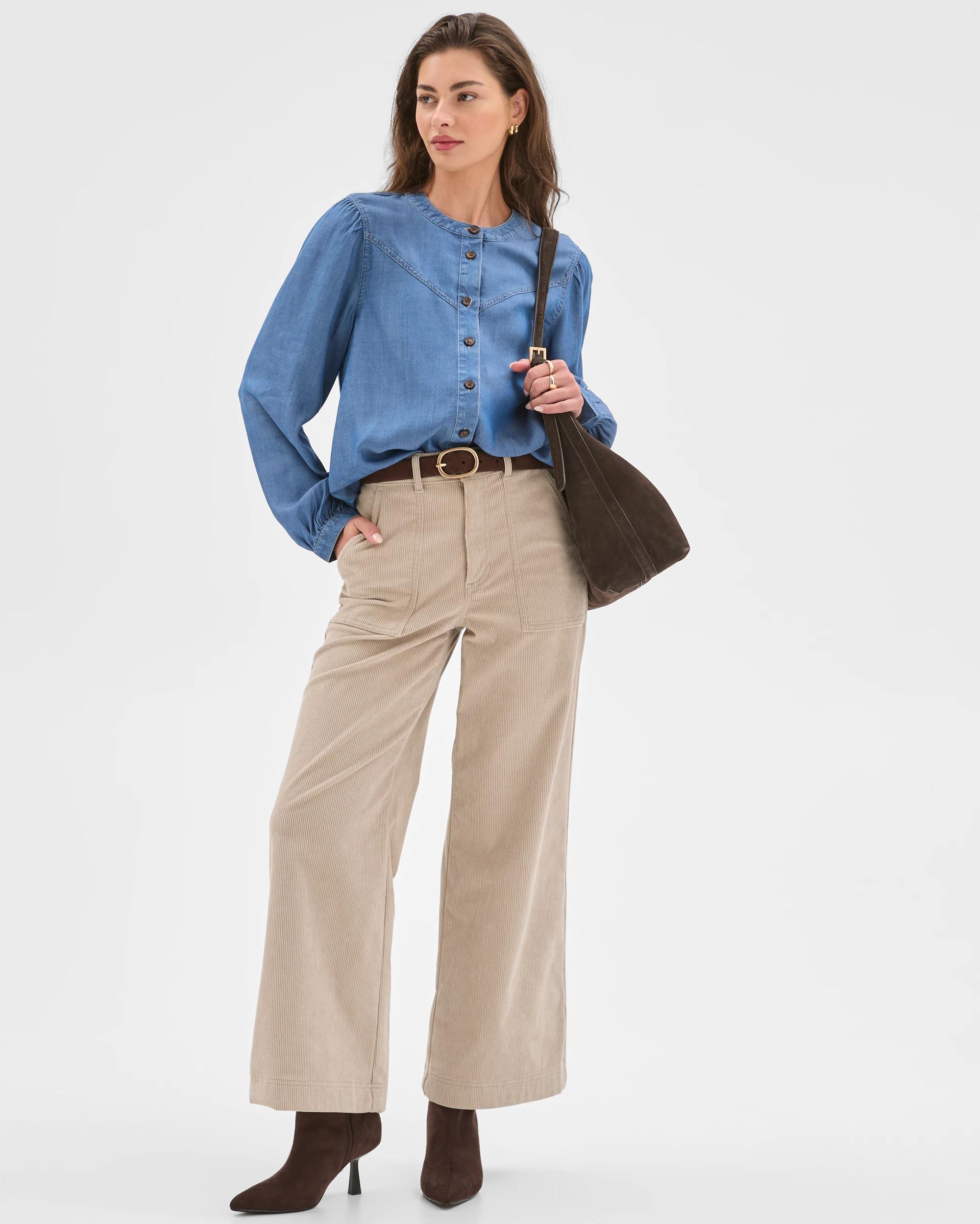 1 Target Petites Yoke Detail Chambray Shirt VINTAGE WASH, 1 of 7