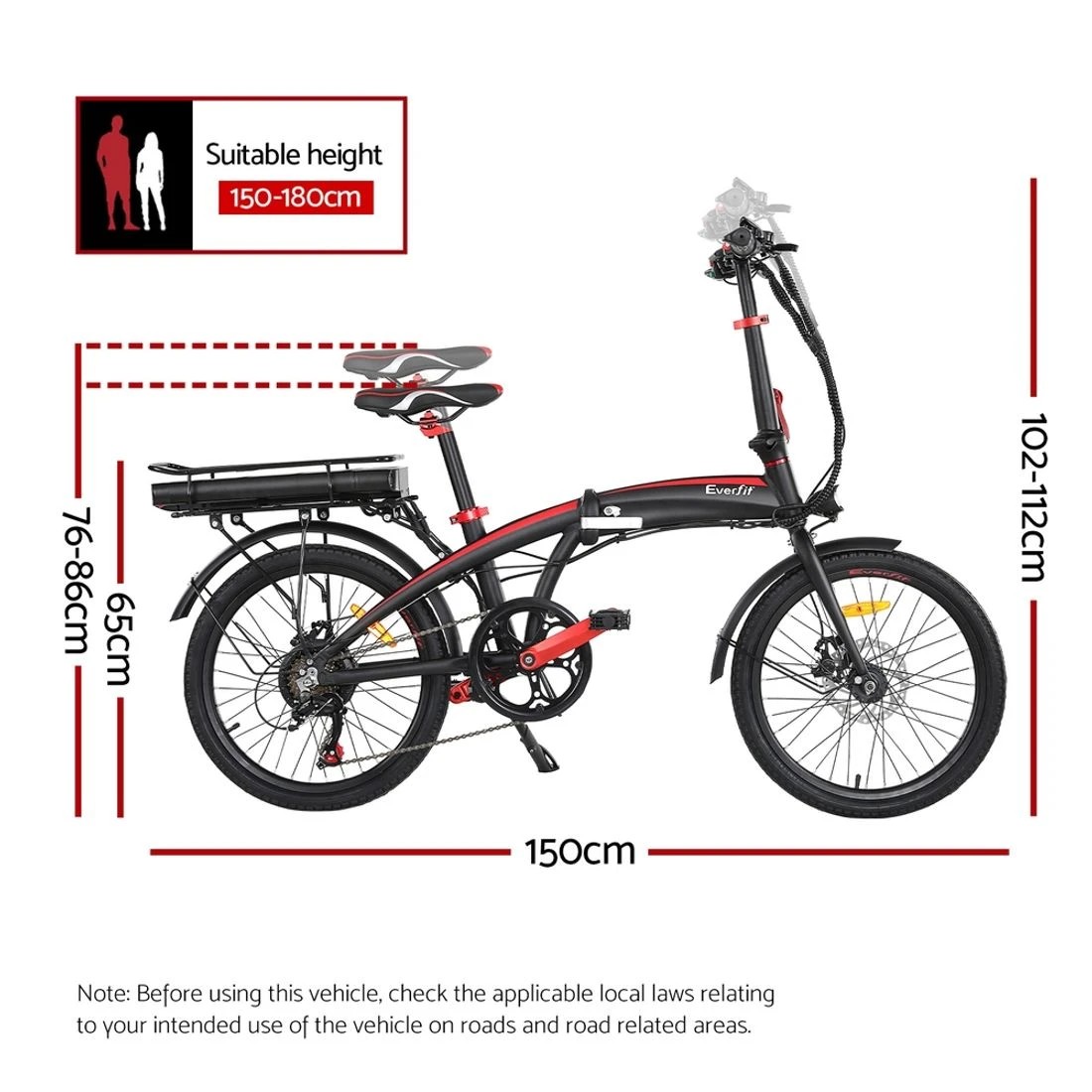 7 Everfit Folding Electric Bike Urban City Bicycle eBike Rechargeable Battery 250W - Black, 7 of 7