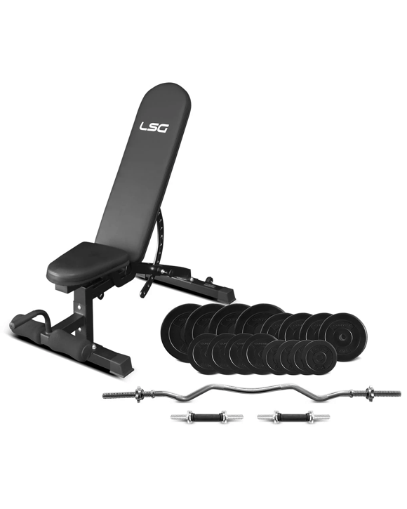 LSG GBN-006 FID Bench with 84kg Weight and Bar set - Black