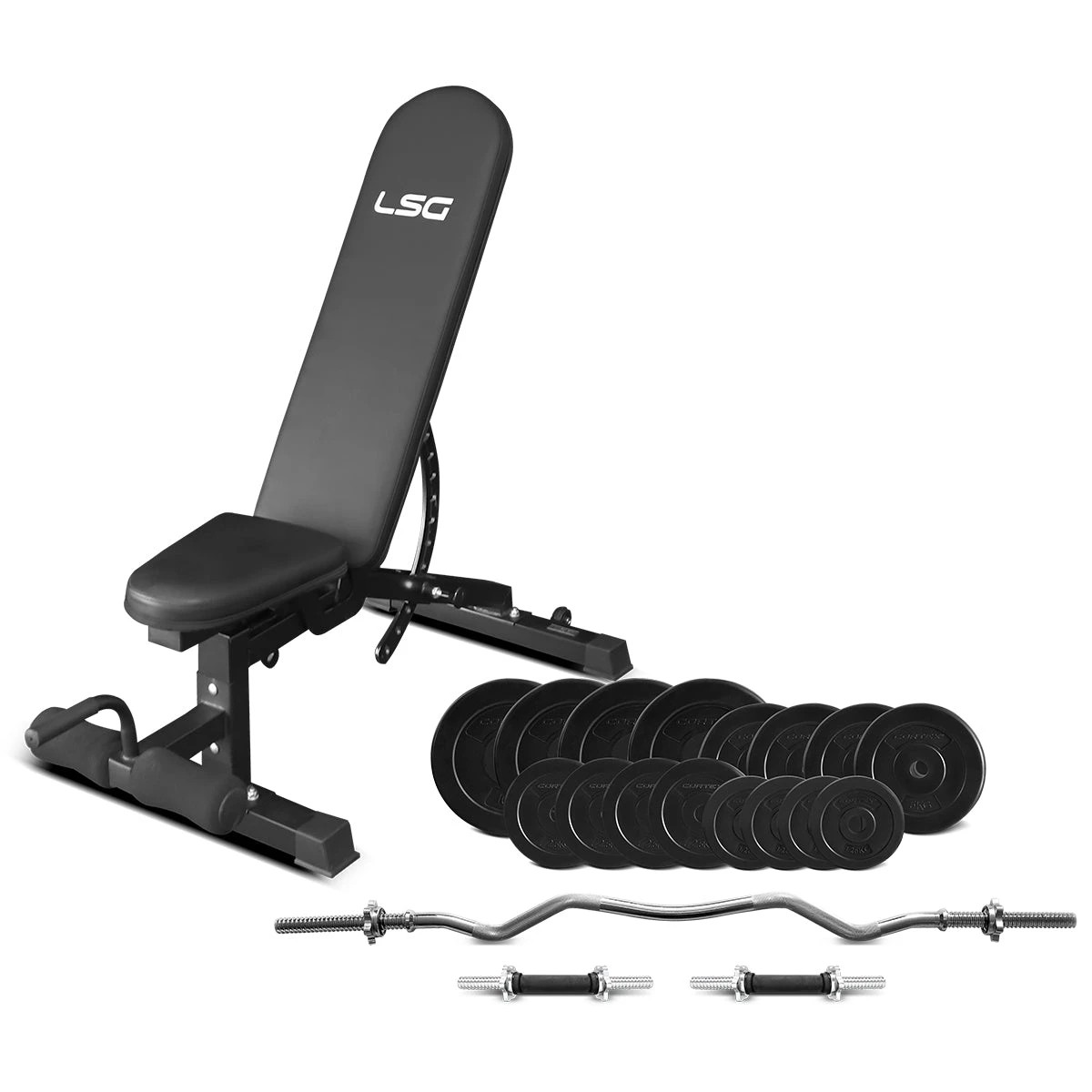 1 LSG GBN-006 FID Bench with 84kg Weight and Bar set - Black, 1 of 8