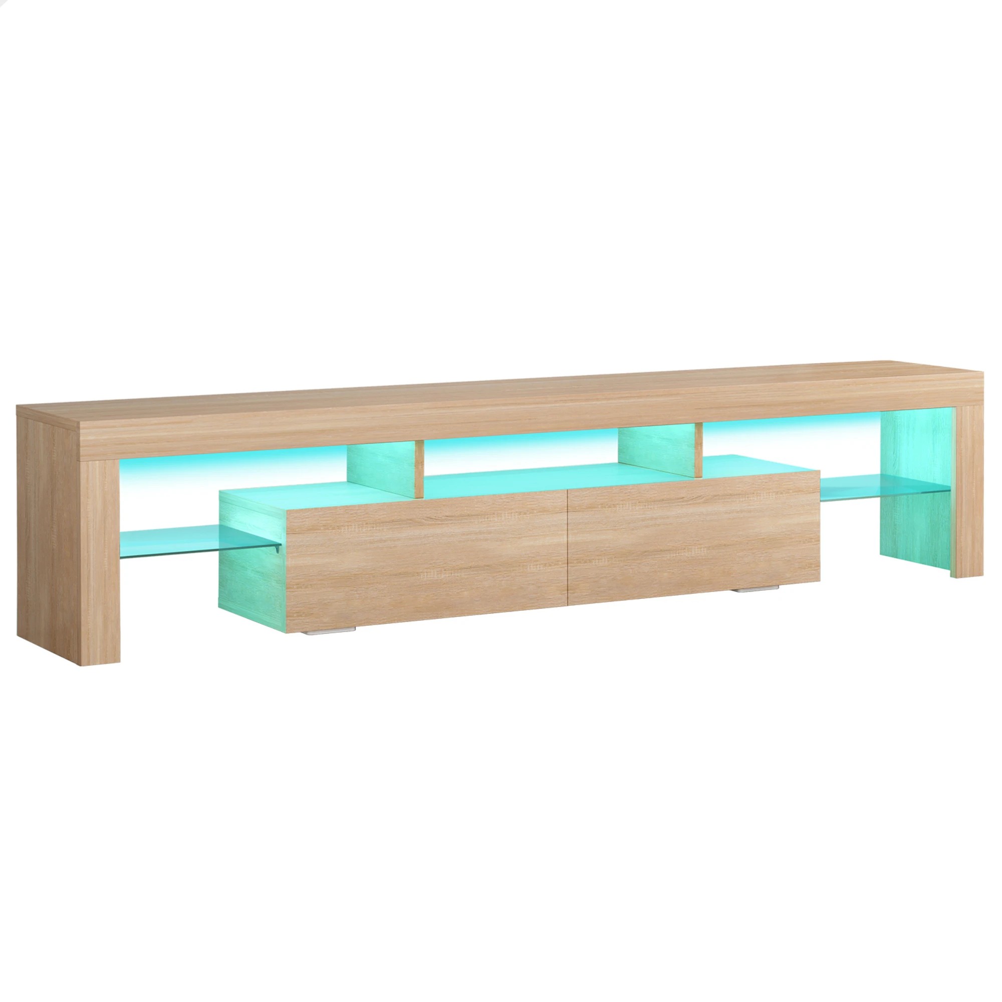 1 Alfordson Entertainment Unit 180cm TV Stand LED Light Storage Drawer - Oak, 1 of 10