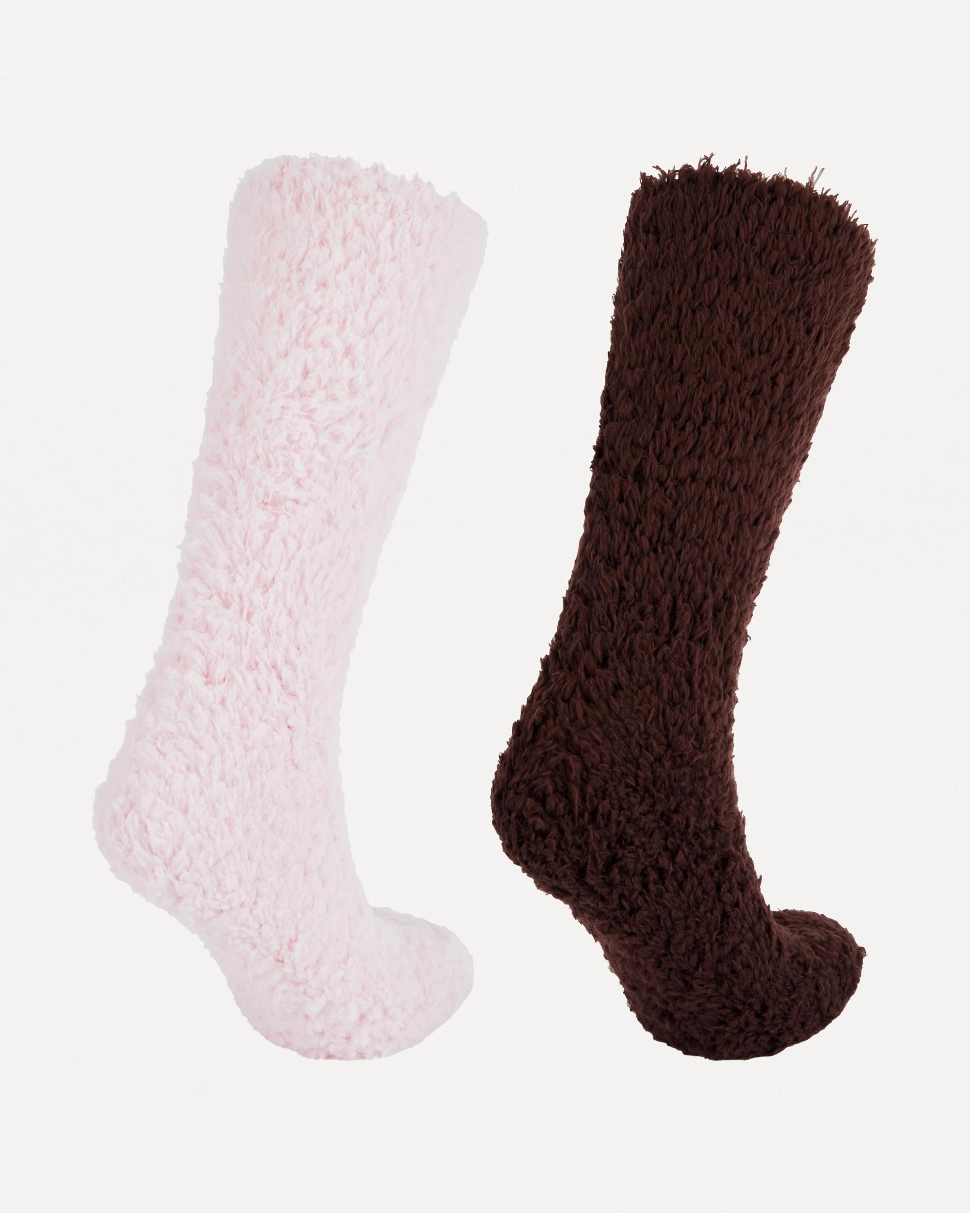 2 2 Pack Teddy Home Socks Pink Choc, 2 of 3
