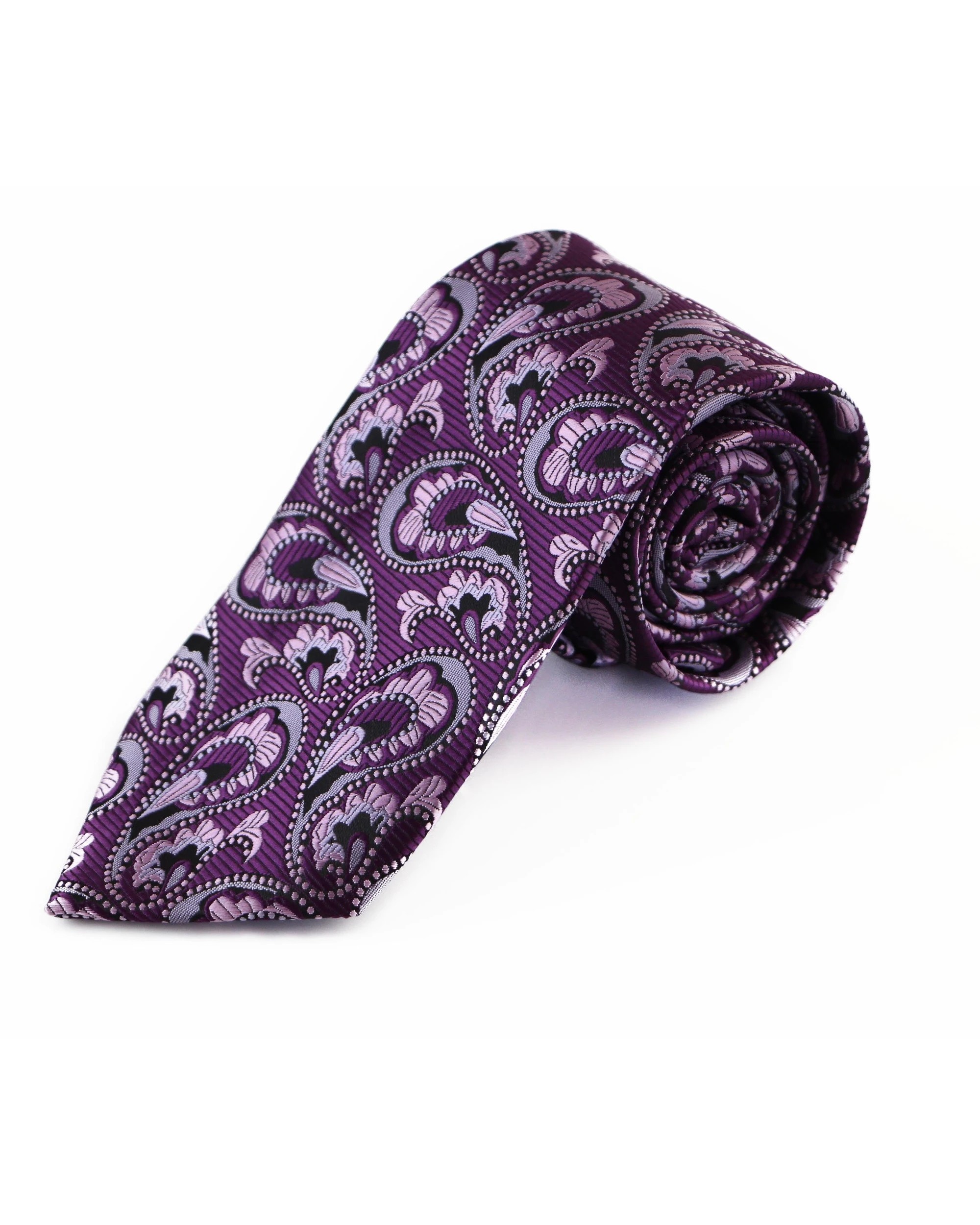 2 Zasel Mens Purple & Grey Boho Paisley Patterned 8cm Neck Tie, 2 of 2