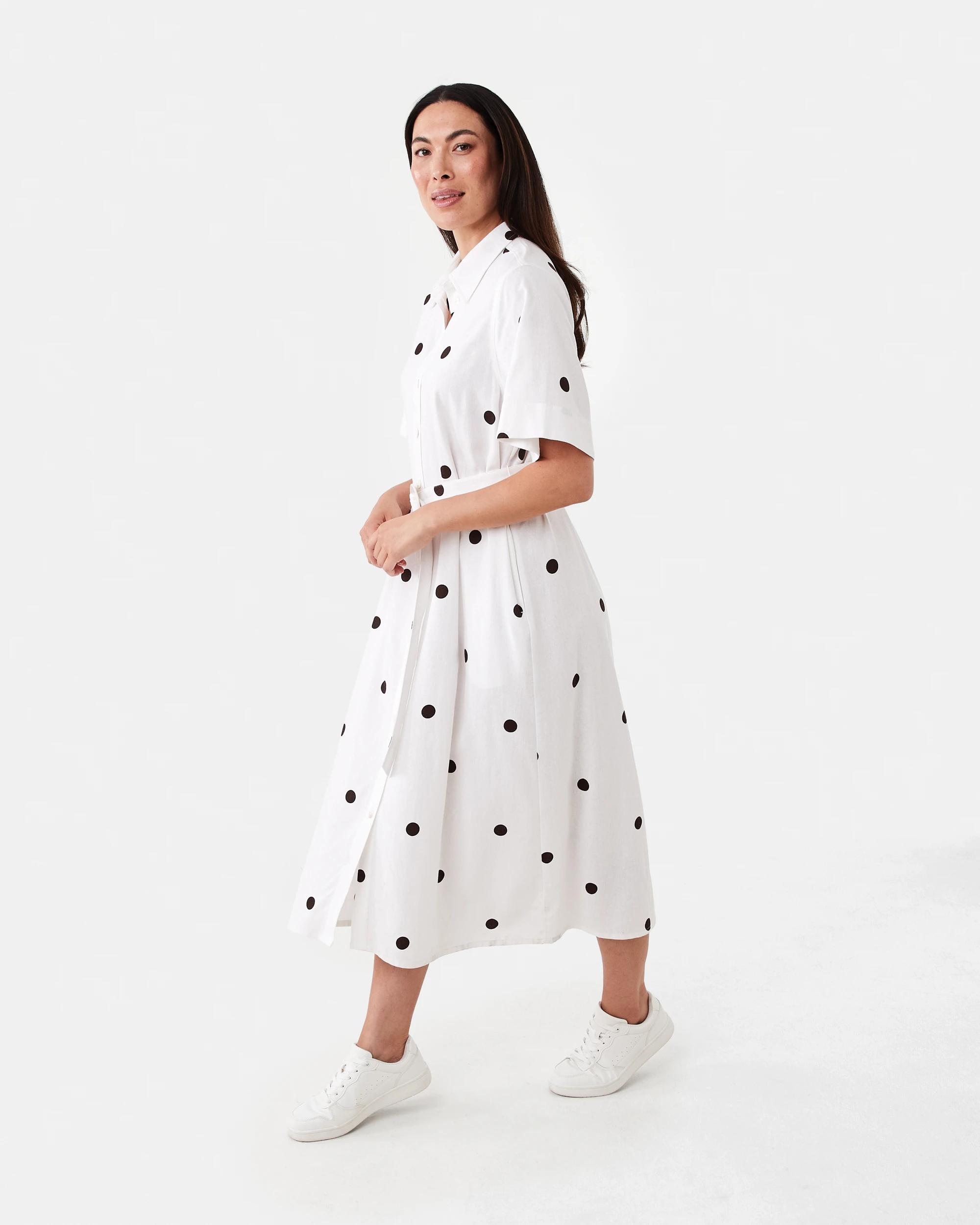 2 Short Sleeve Belted Midi Shirt Dress Choc Spot, 2 of 8