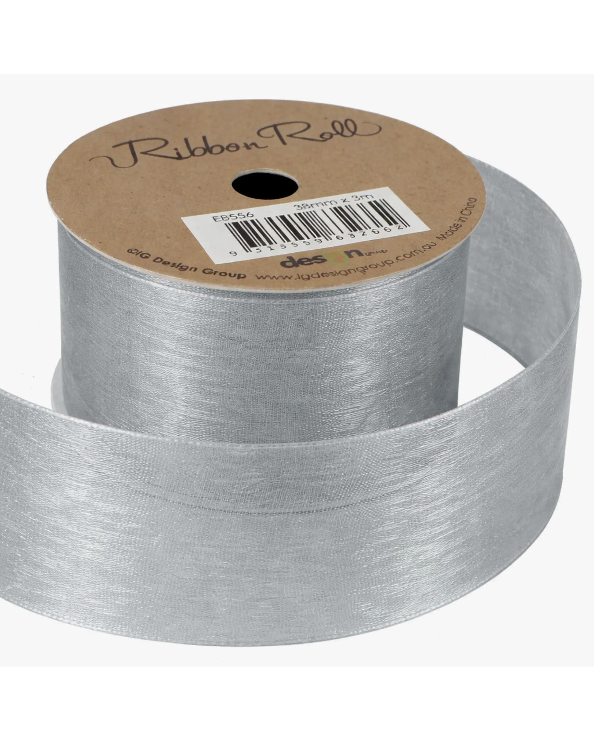 1 Artwrap Organza Ribbon Roll 38mm x 4m - Silver, 1 of 2
