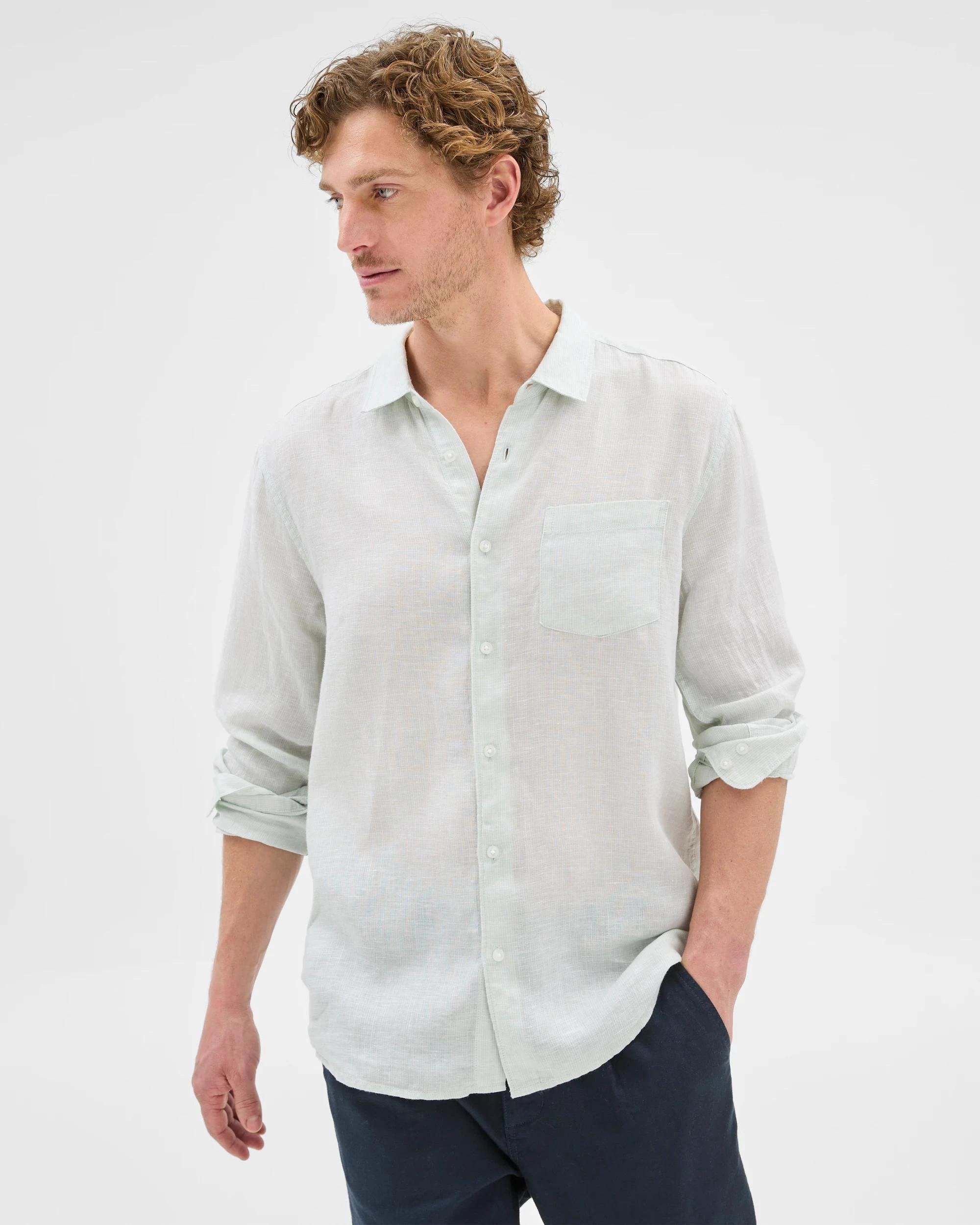 1 Target European Linen Long Sleeve Textured Shirt LIGHT GREEN, 1 of 7