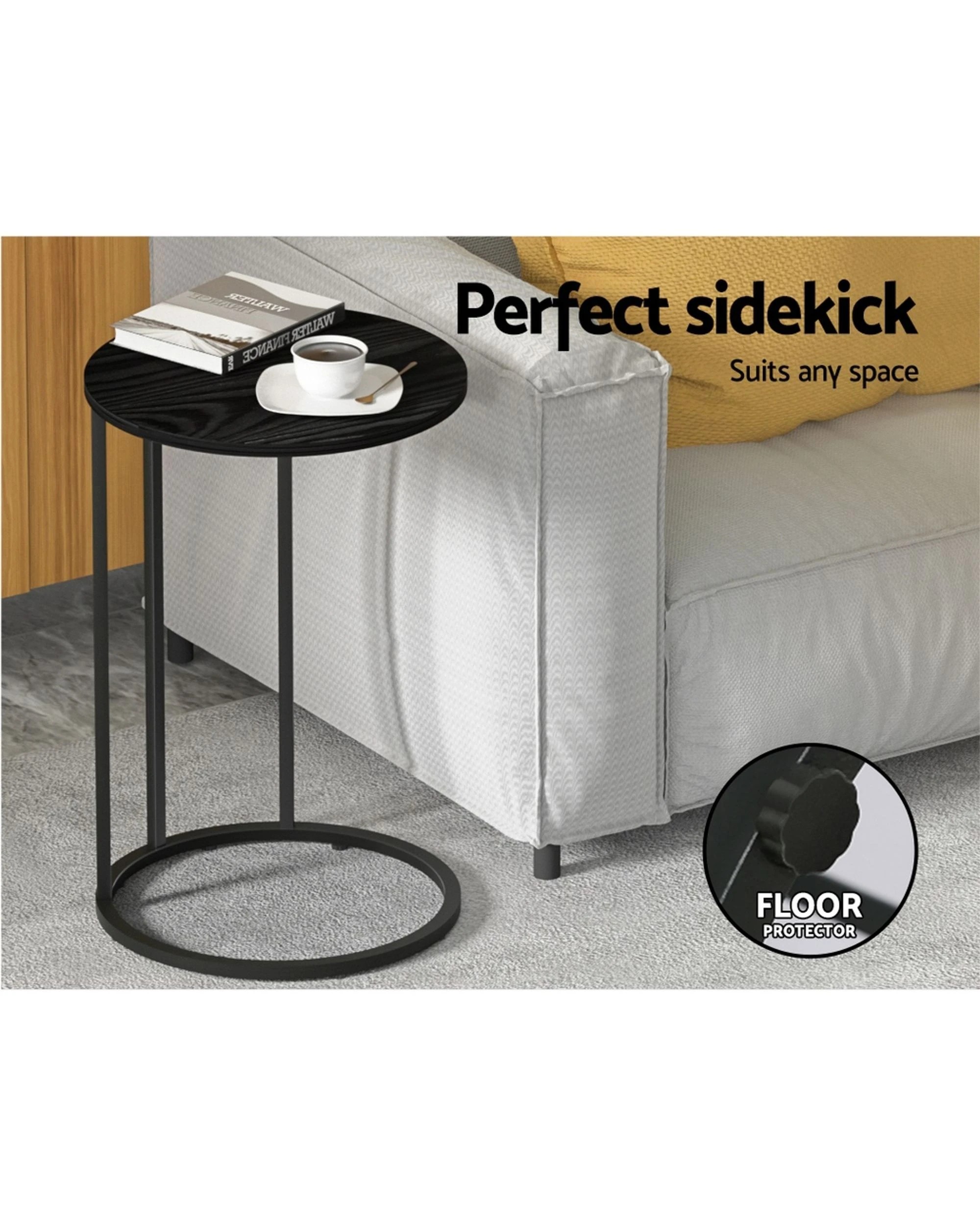 3 Artiss Coffee Table Side Table Round Black Martha
 - Black, 3 of 3