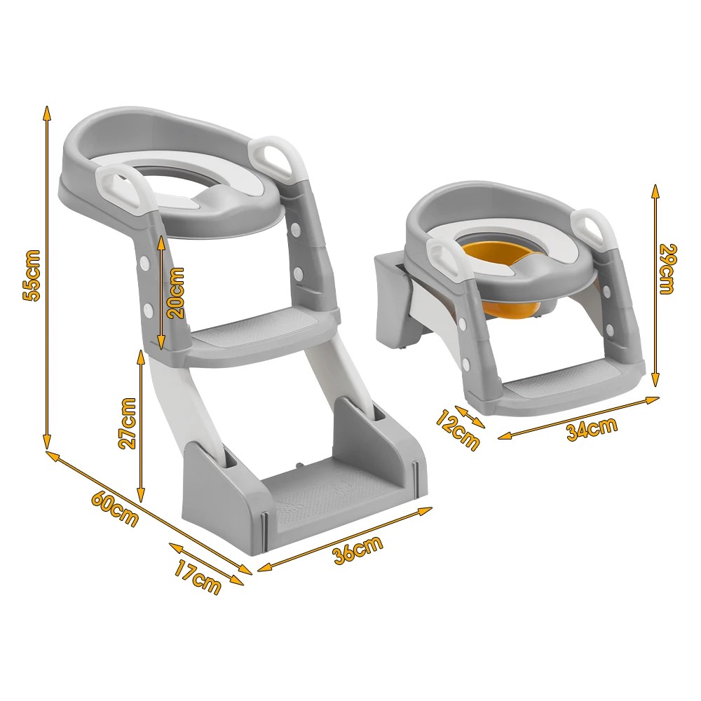 2 Playpals Potty Trainer Toilet Seat Chair Kids Toddler with Ladder - Grey, 2 of 3