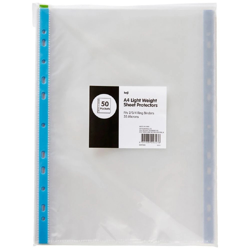 1 Keji Sheet Protector A4 Light Weight Coloured Spine 50 Pack, 1 of 5