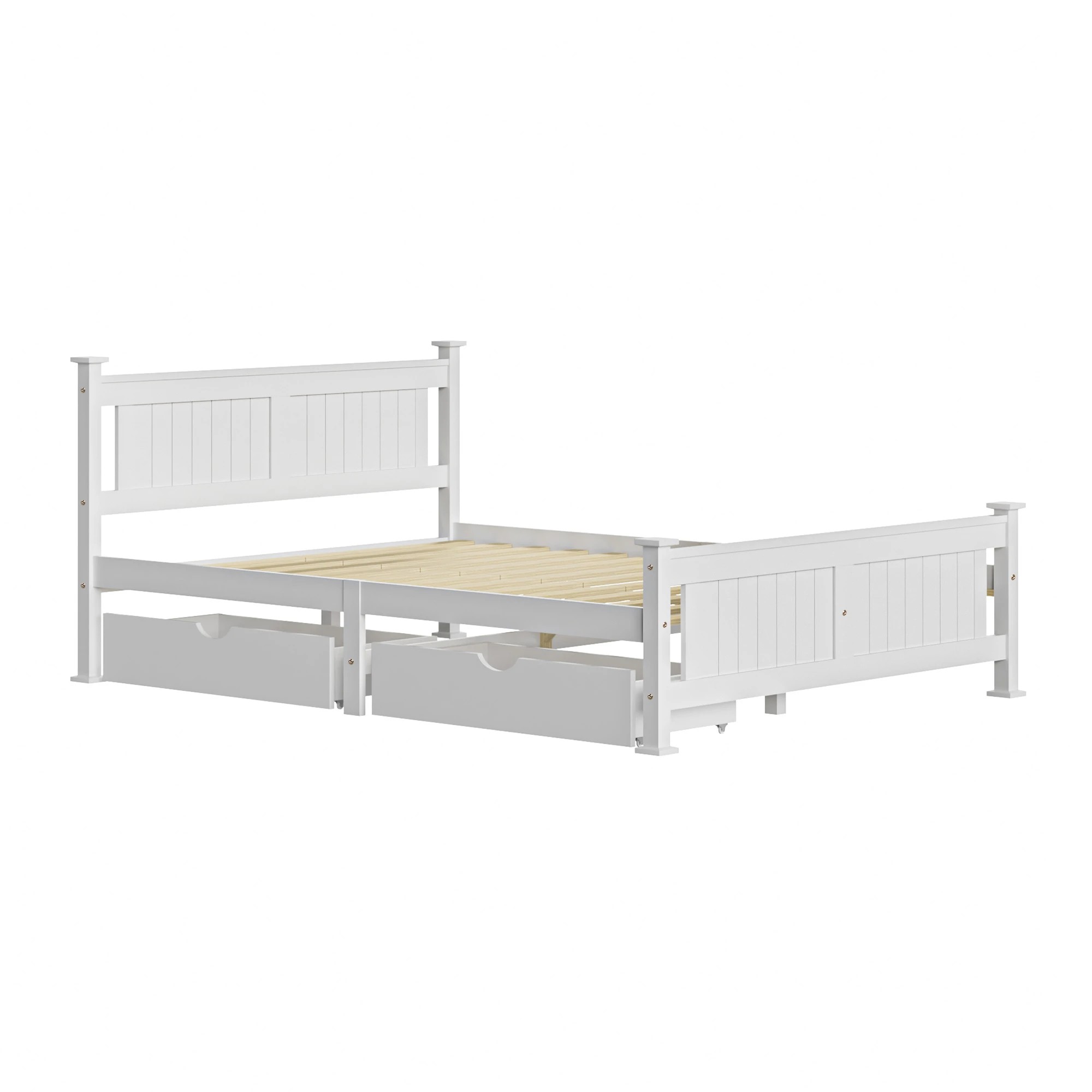 5 Oikiture Solid Pine Wood Bed Frame with 2 Trundle Drawers Queen - White, 5 of 7