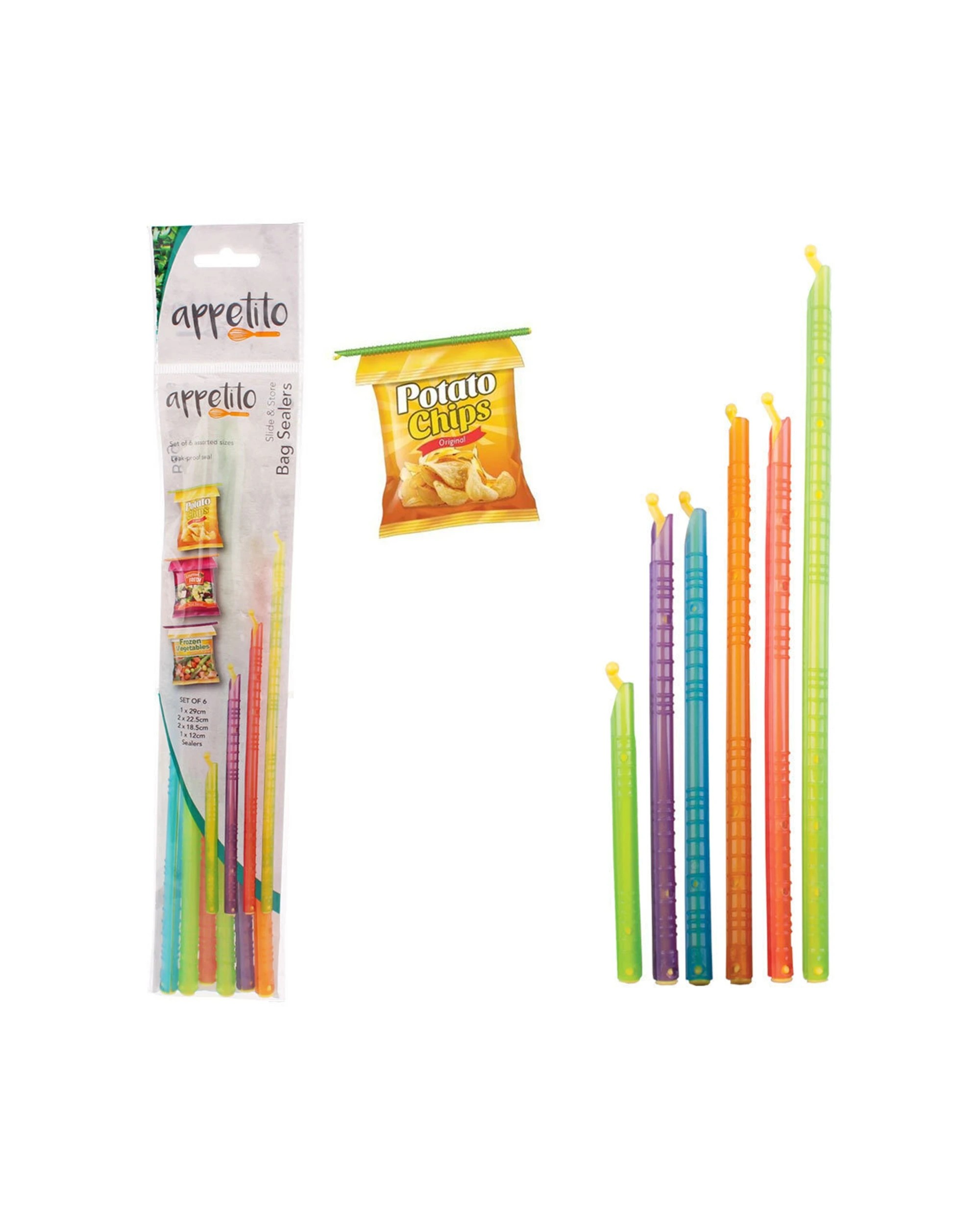 3 Appetito 6pc Slide & Store Bag Sealers Leak Proof Durable Reusable Plastic - Multi, 3 of 3