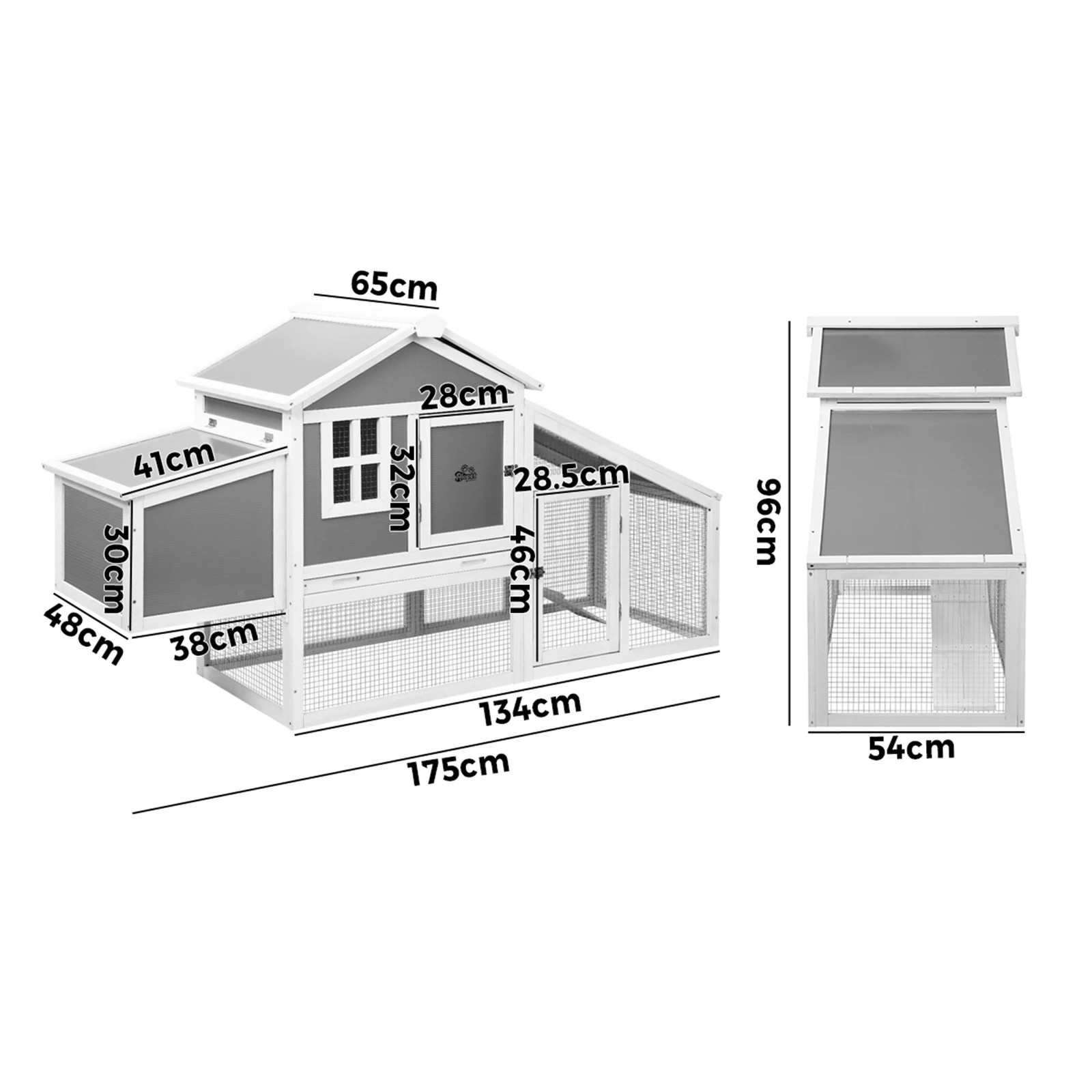 2 Alopet Chicken Coop Rabbit Hutch Large Wooden House Run Hatch Box Open Roof - Grey, 2 of 10