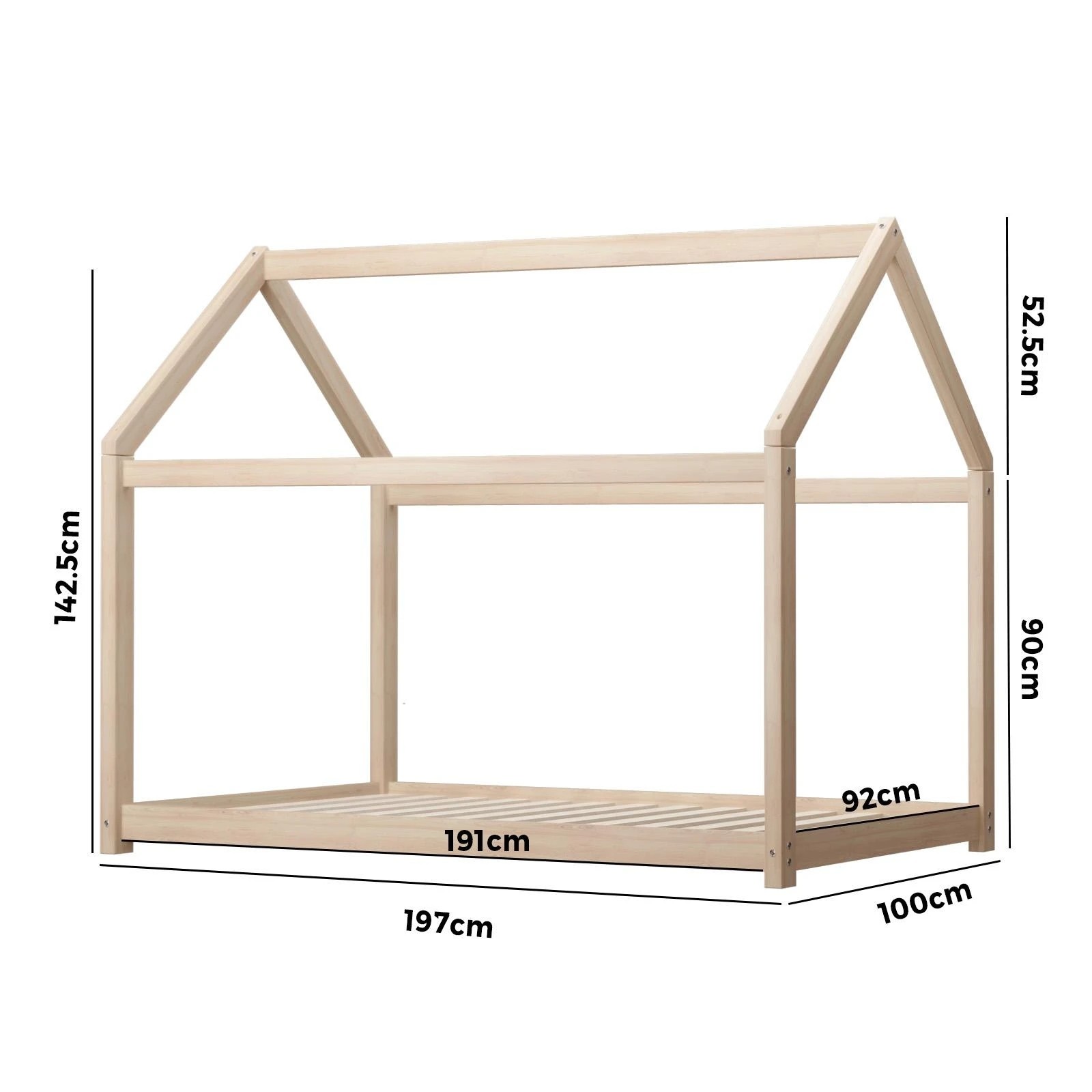 4 Oikiture Kids Wooden Bed Frame Single Montessori Pine Timber House Platform Base
 - Natural, 4 of 10