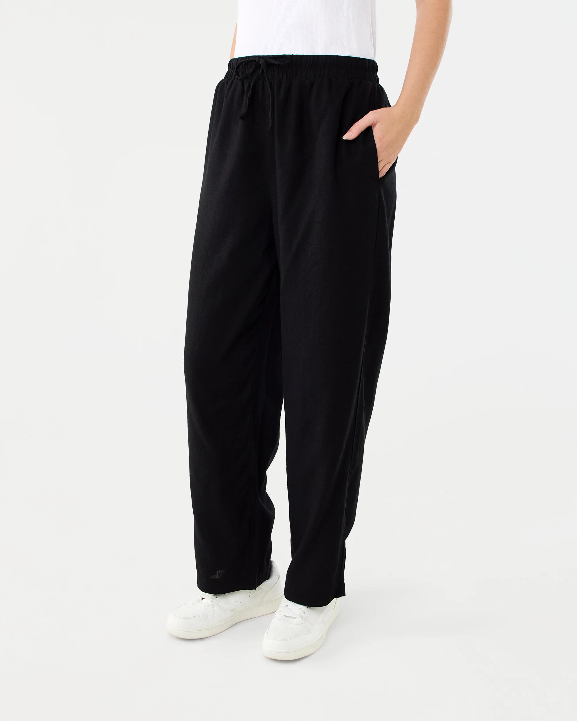 2 Linen Blend Straight Leg Pants Black, 2 of 5