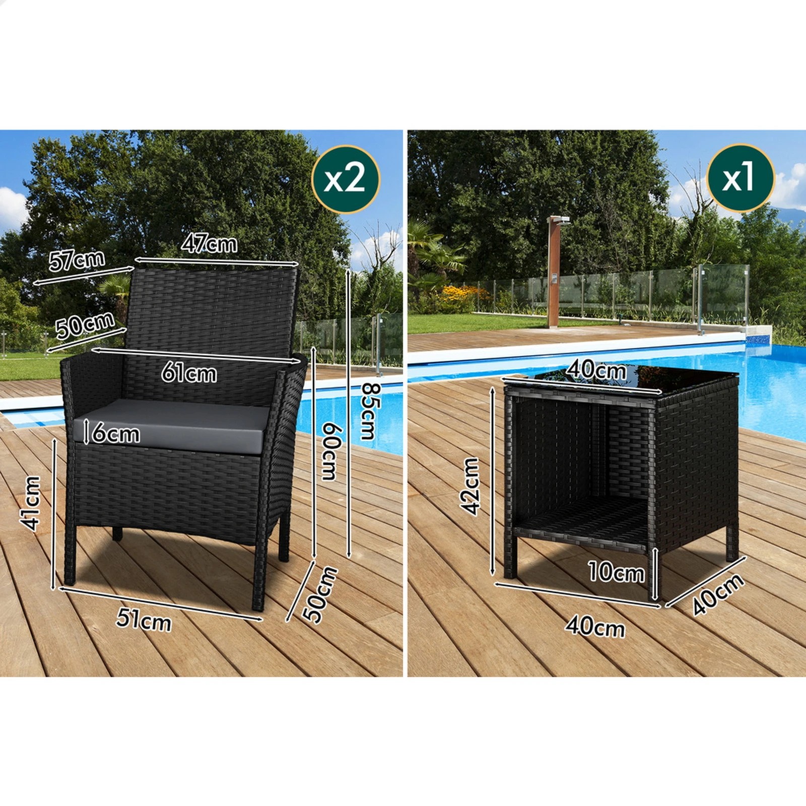 8 Alfordson Outdoor Furniture 3PCS Wicker Bistro Set Patio Chairs Table - Black, 8 of 9