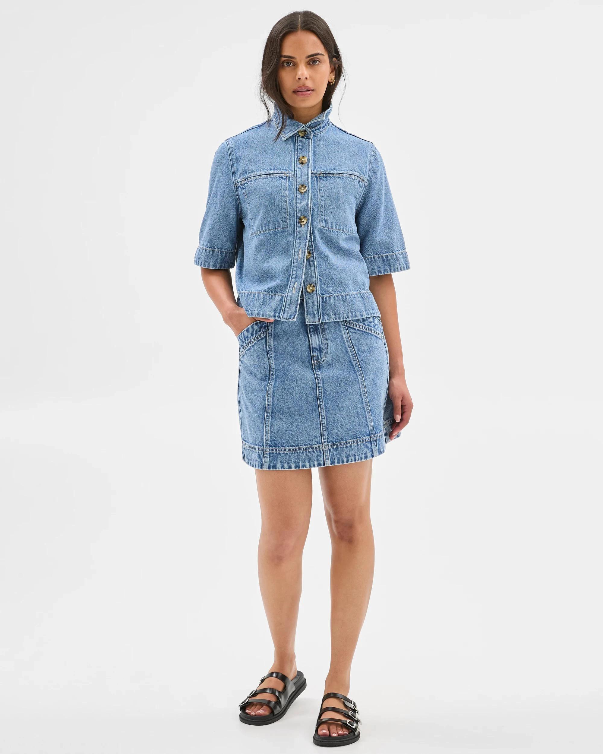 3 Target Denim Denim Short Sleeve Shacket SALT/PEPPER INDIGO, 3 of 7