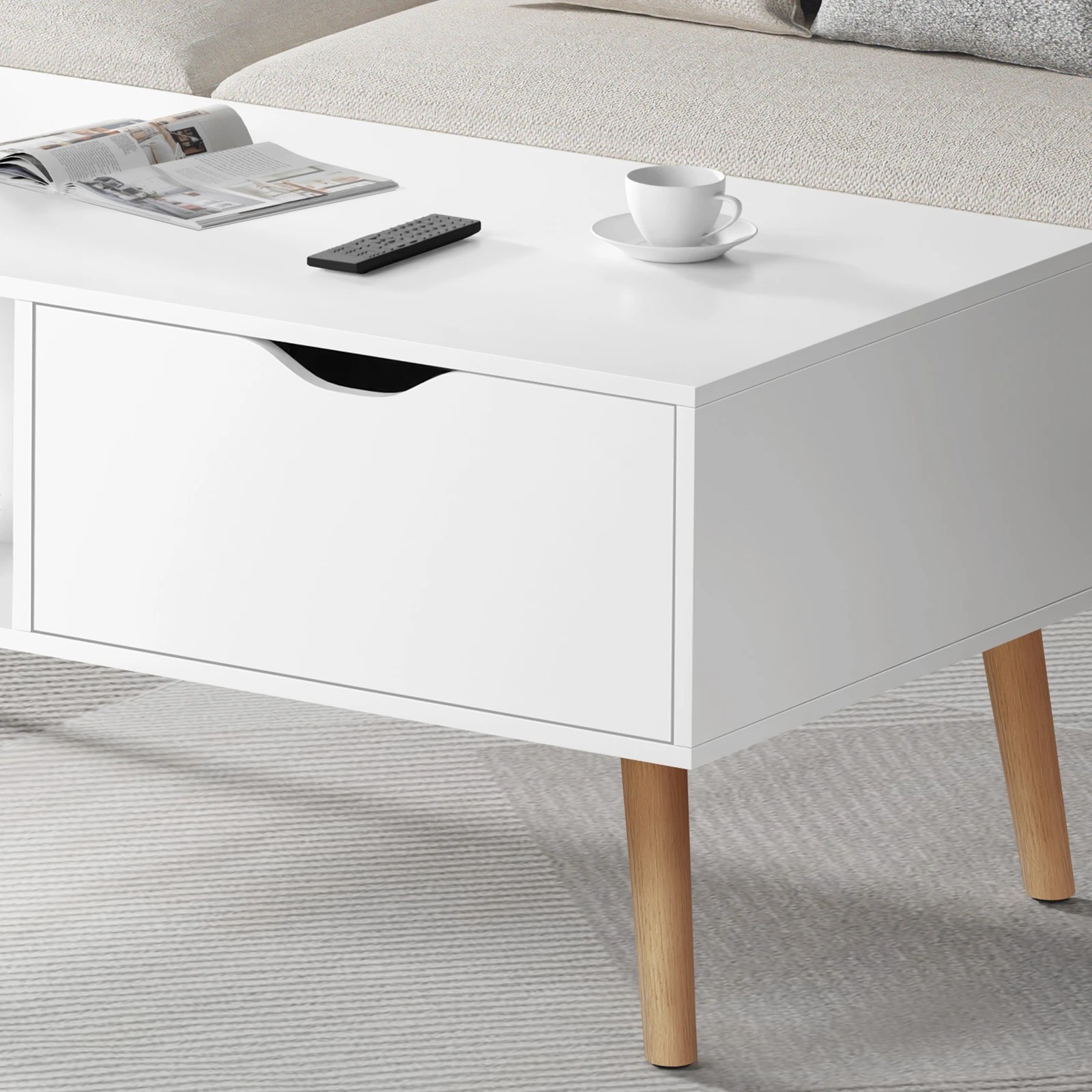 6 Alfordson Coffee Table Storage Tables 2 Drawers Shelf Modern Desk - White, 6 of 10