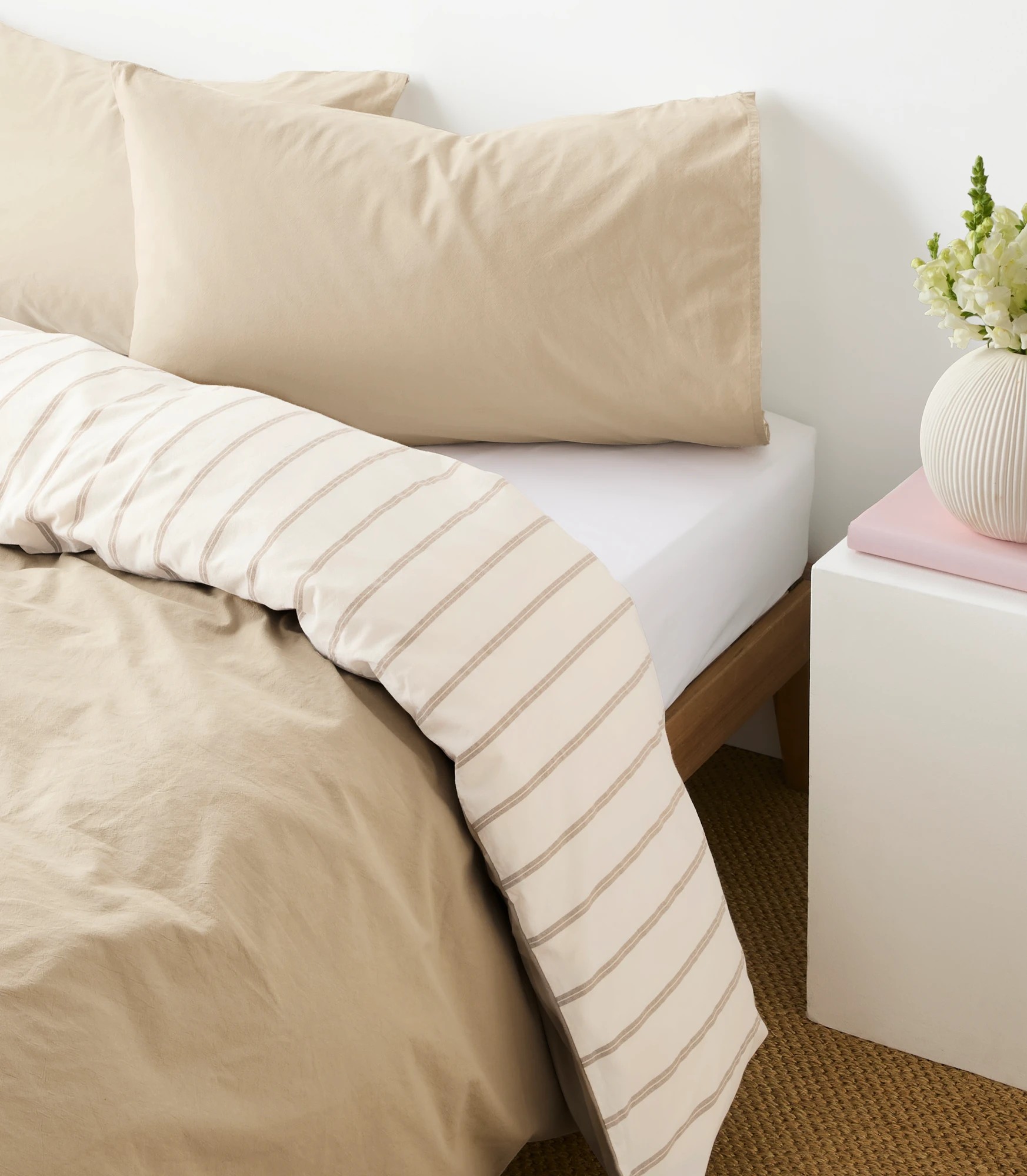 3 Arlo Stonewash Stripe Quilt Cover Set - Queen Bed - Natural, 3 of 5