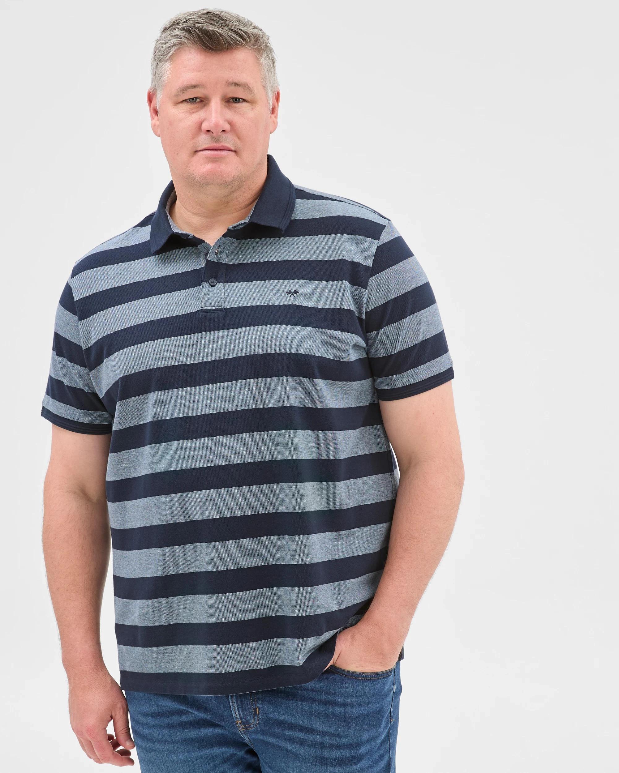 2 Target Plus Size Australian Cotton Birdseye Stripe Polo Top NAVY, 2 of 6