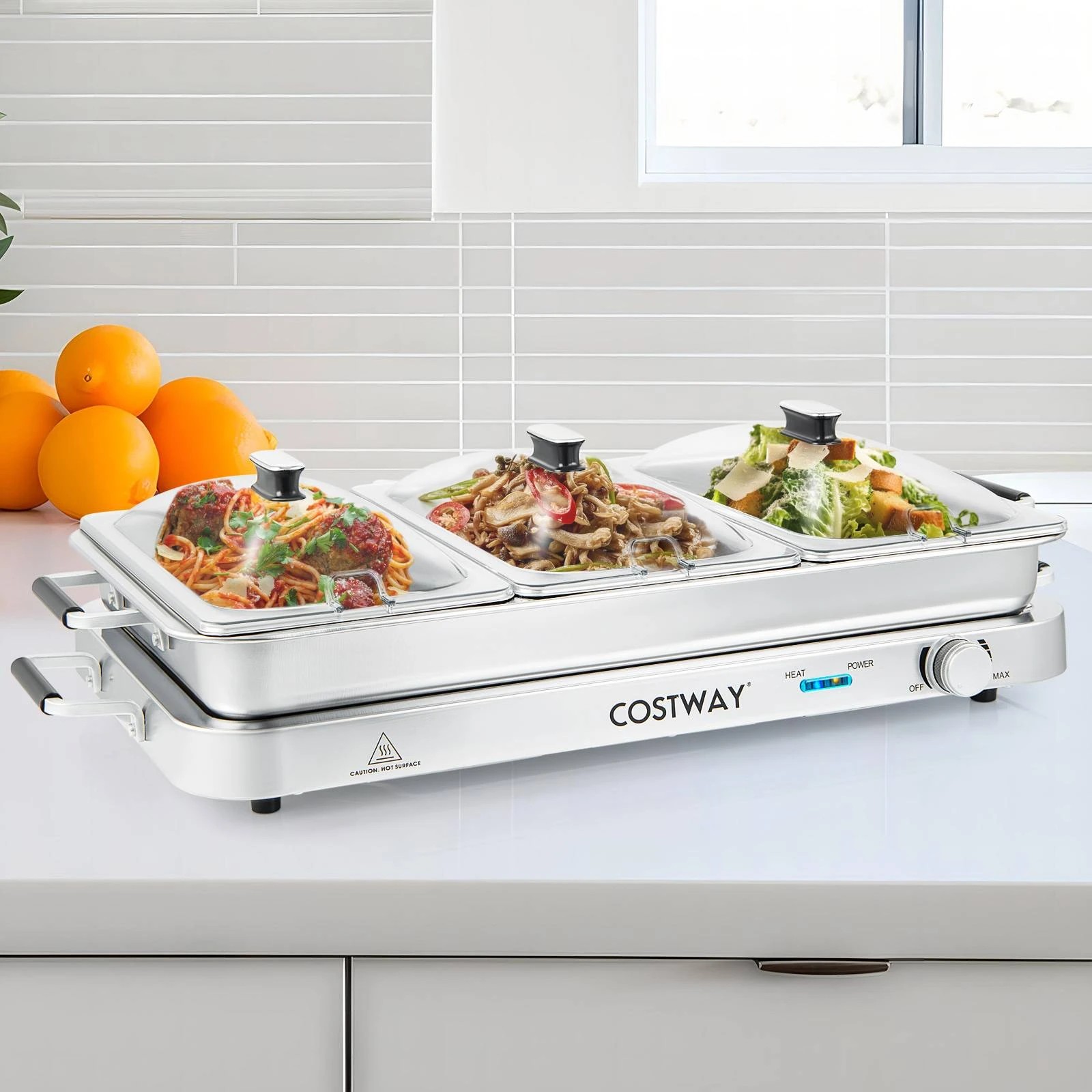 2 Costway 2 in 1 Stainless Warming Tray 450W Electric Buffet Server 8 Qt Capacity - Silver, 2 of 2
