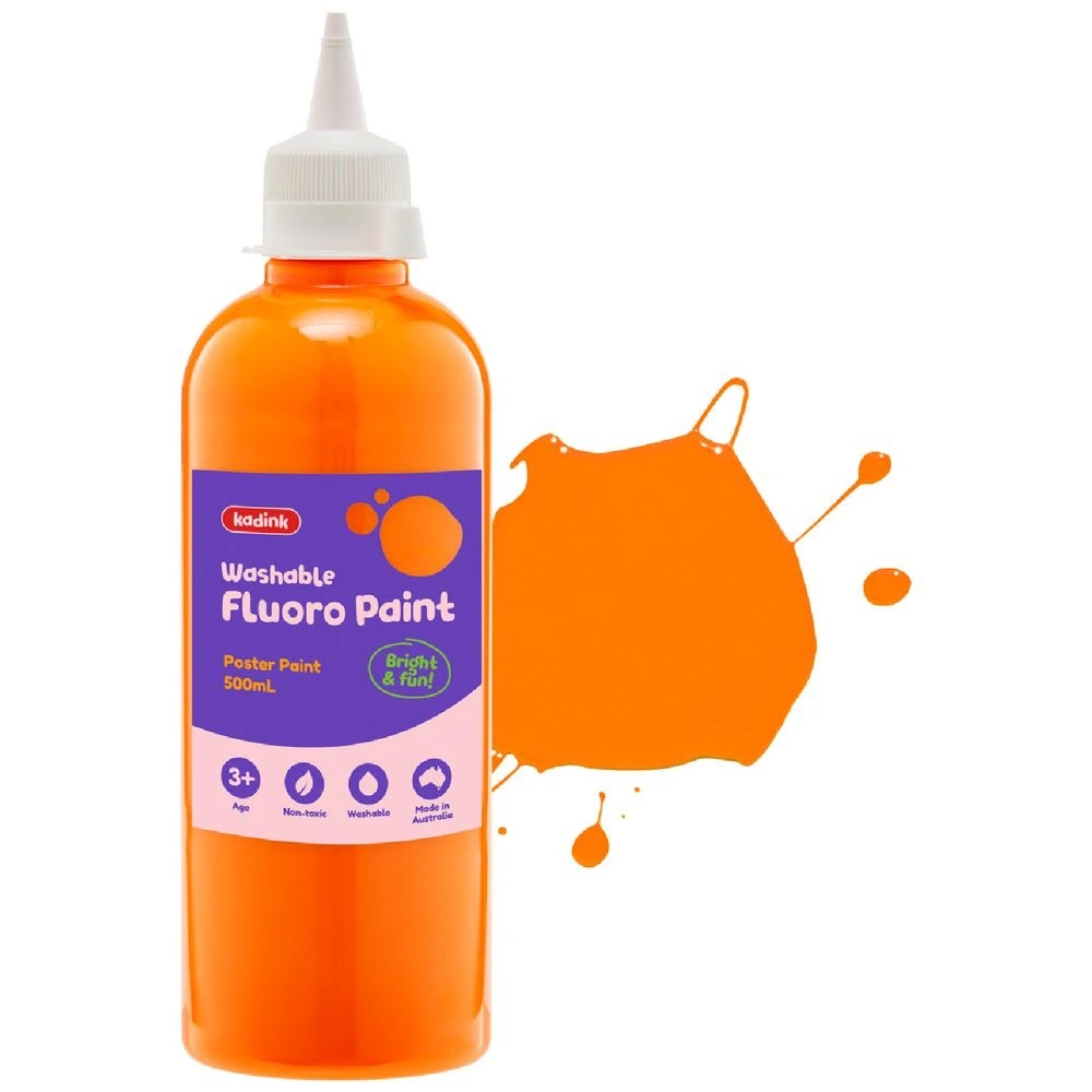 1 Kadink Washable Fluoro Poster Paint 500mL Orange, 1 of 2
