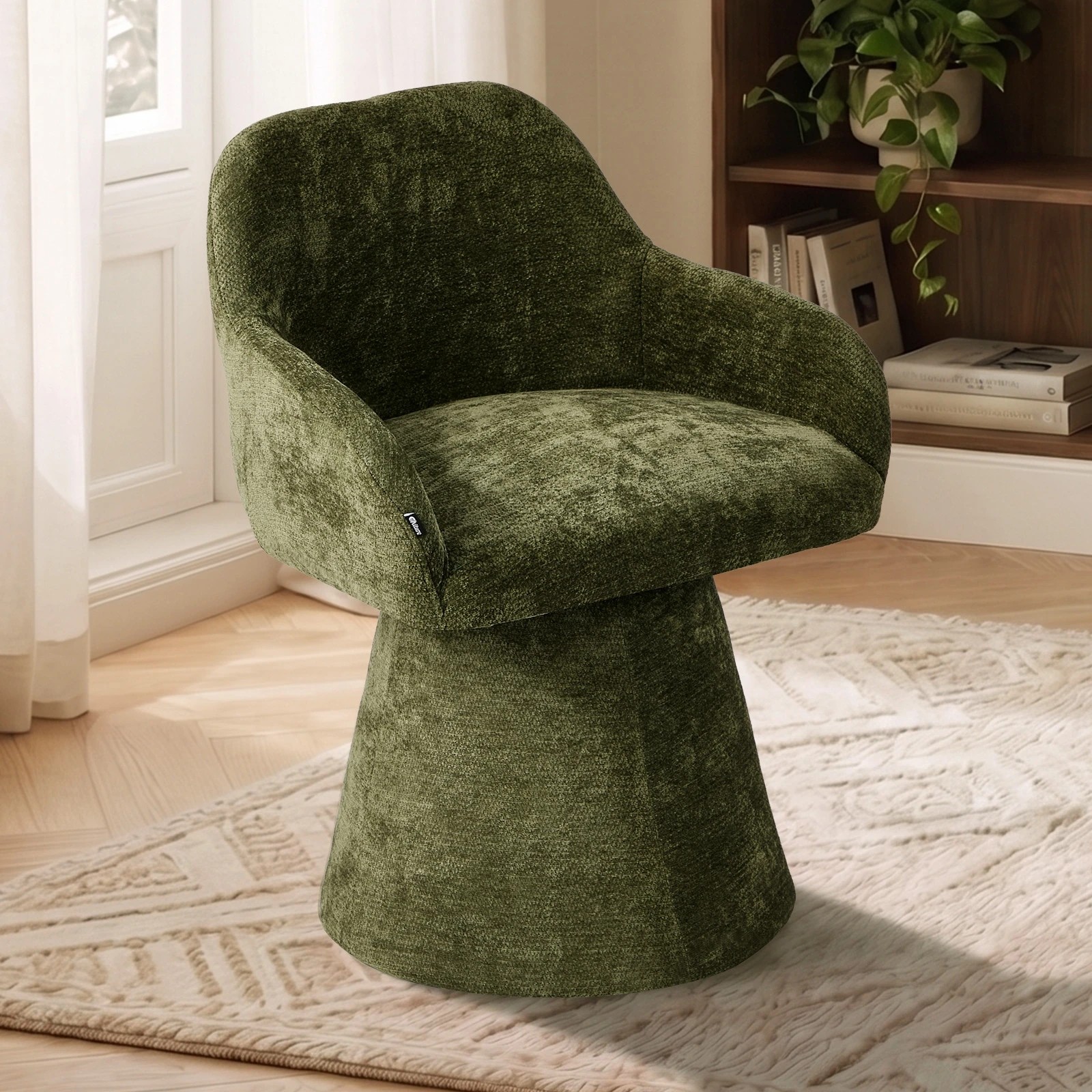 3 Oikiture Dining Chair Swivel Armchair Lounge Accent Chairs Chenille - Green, 3 of 9