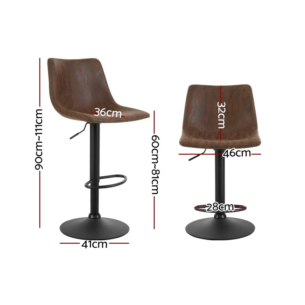 2 Artiss 2x Bar Stools Vintage Swivel Gas Lift - Brown, 2 of 6