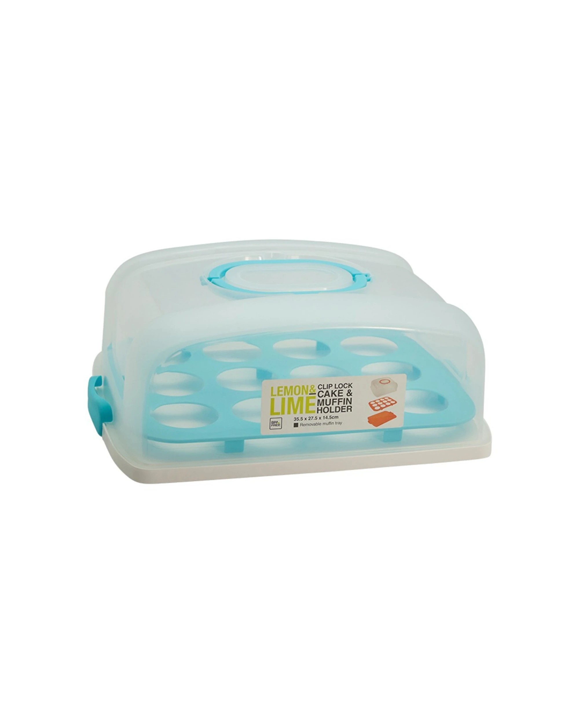 1 Lemon & Lime 37.5cm Rectangle Cake Holder/muffin Tray Food Container W/ Lid - Assorted, 1 of 5