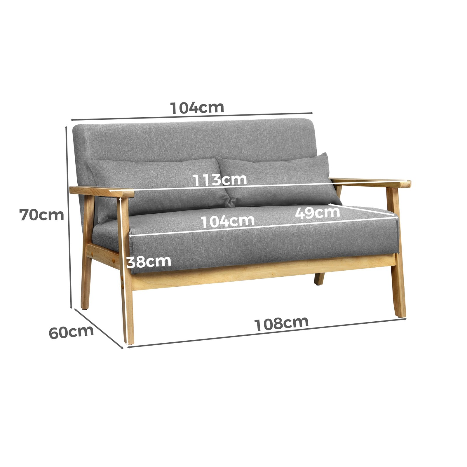 10 Alfordson 2 Seater Sofa Lounge Chair Fabric Loveseat Armchair Accent Chair - Light Grey, 10 of 10