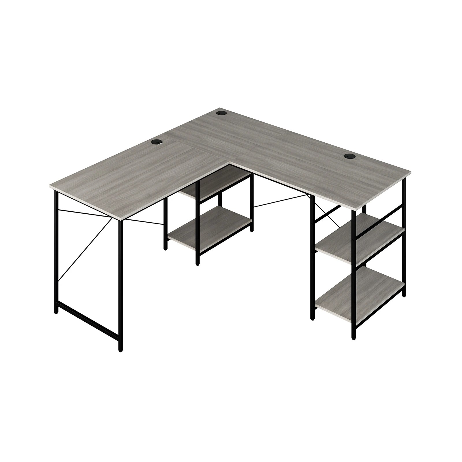 1 Costway L-shaped Computer Desk 2-Person Convertible Corner Desk w/Storage Shelves, 1 of 4