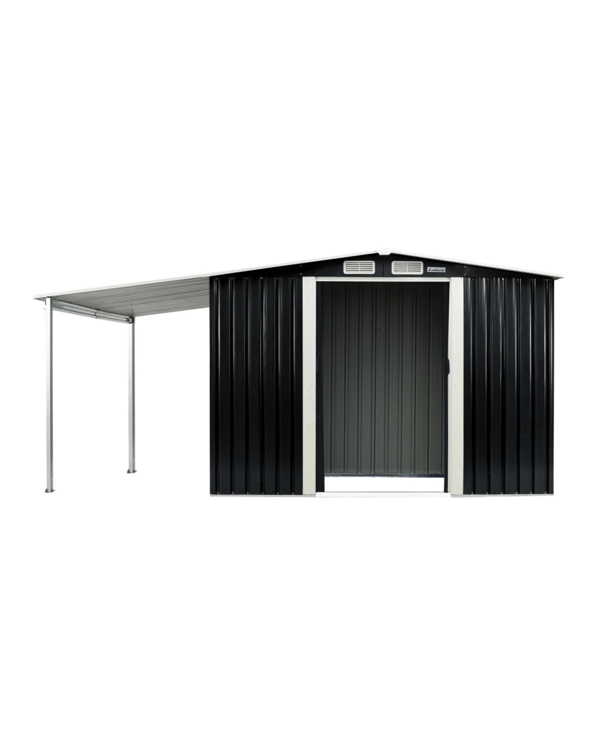 1 Wallaroo 10x8ft Steel Garden Shed with Open Storage Sloped Roof Tool Shelter - Black, 1 of 10
