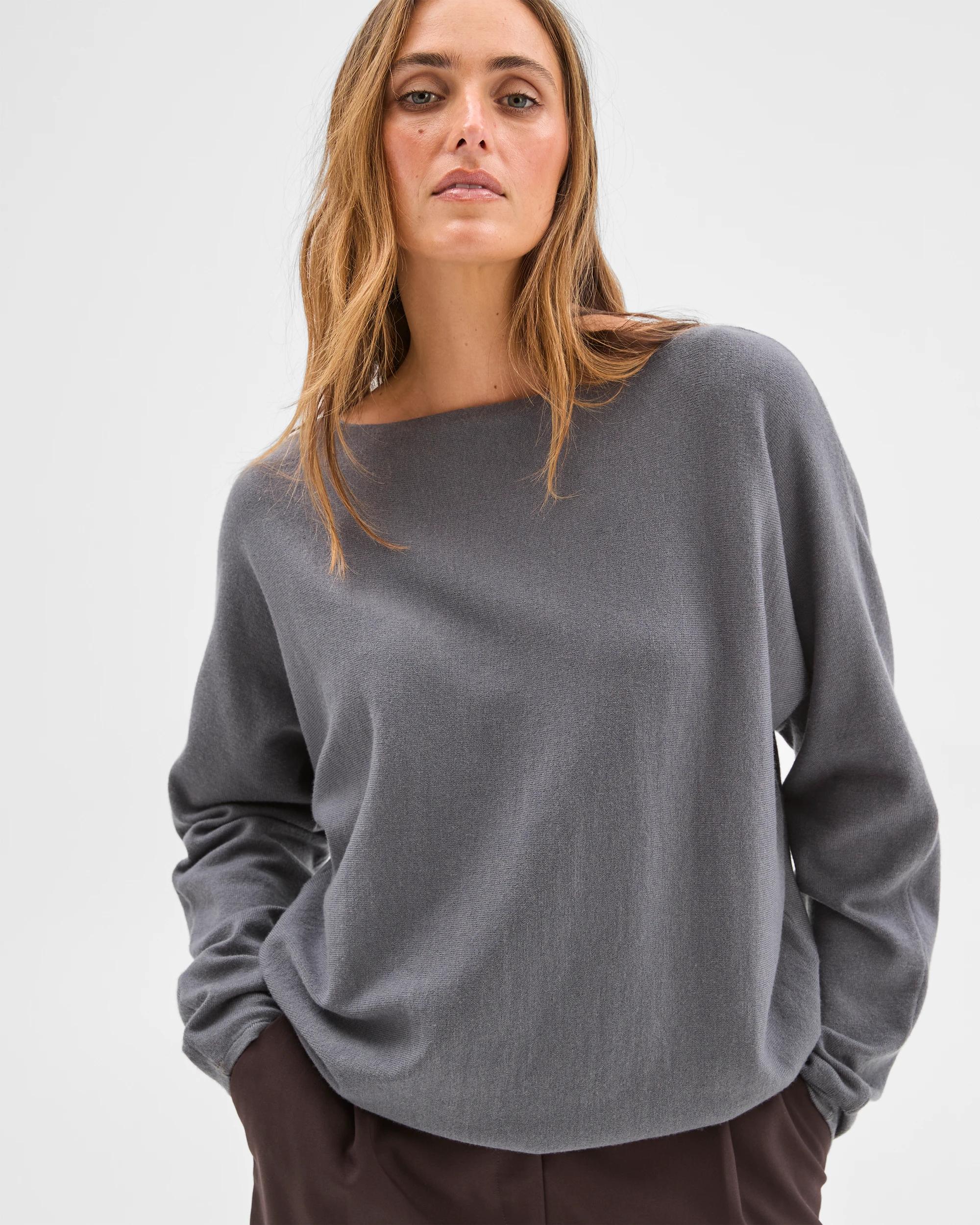 3 Preview Dolman Sleeve Boat Neck Knit Jumper CHARCOAL MARLE, 3 of 6