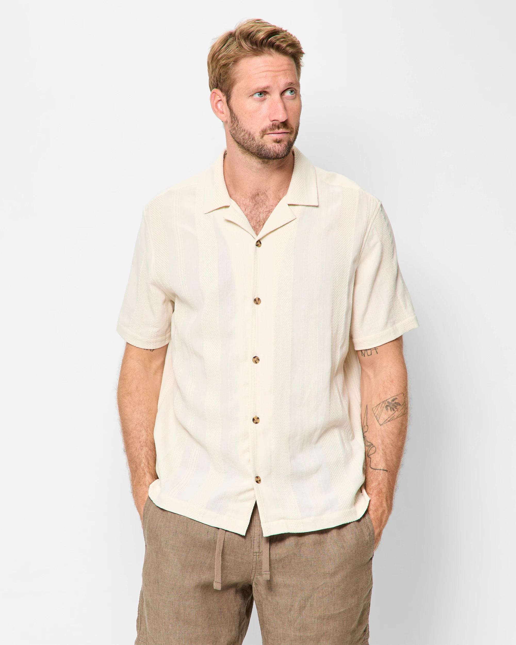 1 Target Australian Cotton Short Sleeve Stripe Shirt LIGHT STONE, 1 of 5