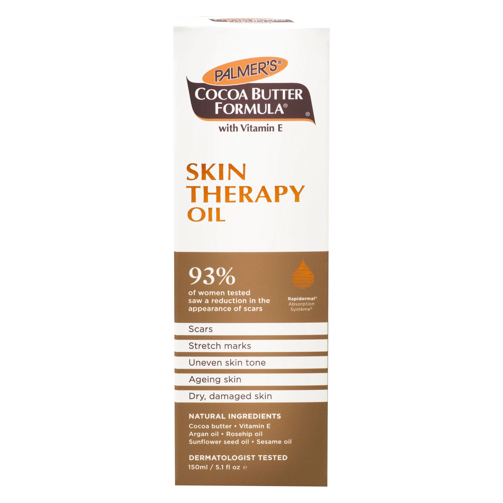 1 Palmer's Cocoa Butter Formula Skin Therapy Oil 150ml - Cocoa Butter, Vitamin E, Argan Oil, Rosehip Oil, Sunflower Seed Oil and Sesame Oil, 1 of 5