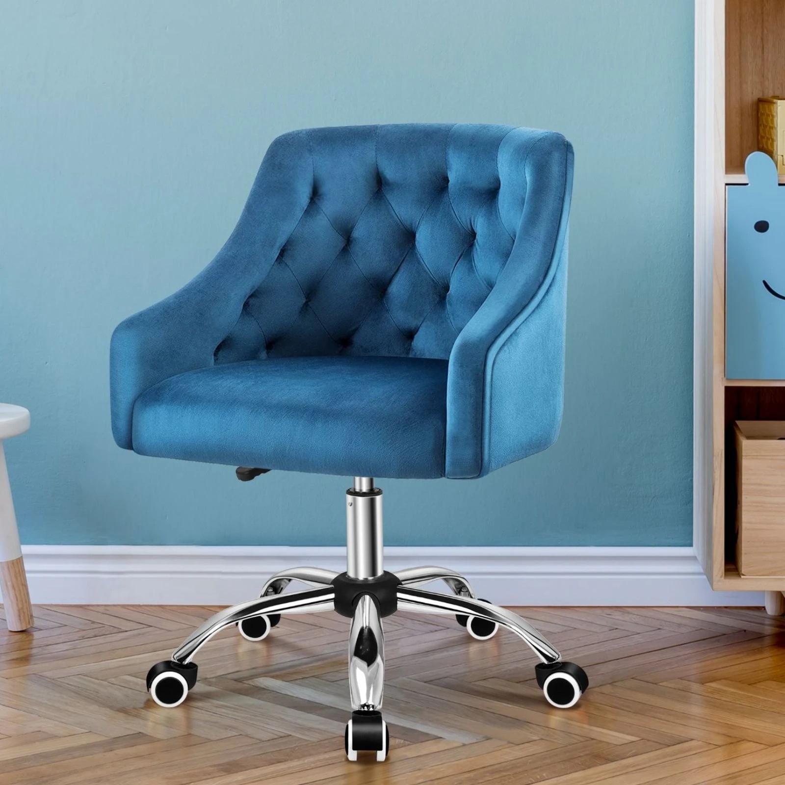 2 Alfordson Velvet Office Chair Fabric Swivel Armchair Computer Adult Kids - Blue, 2 of 10