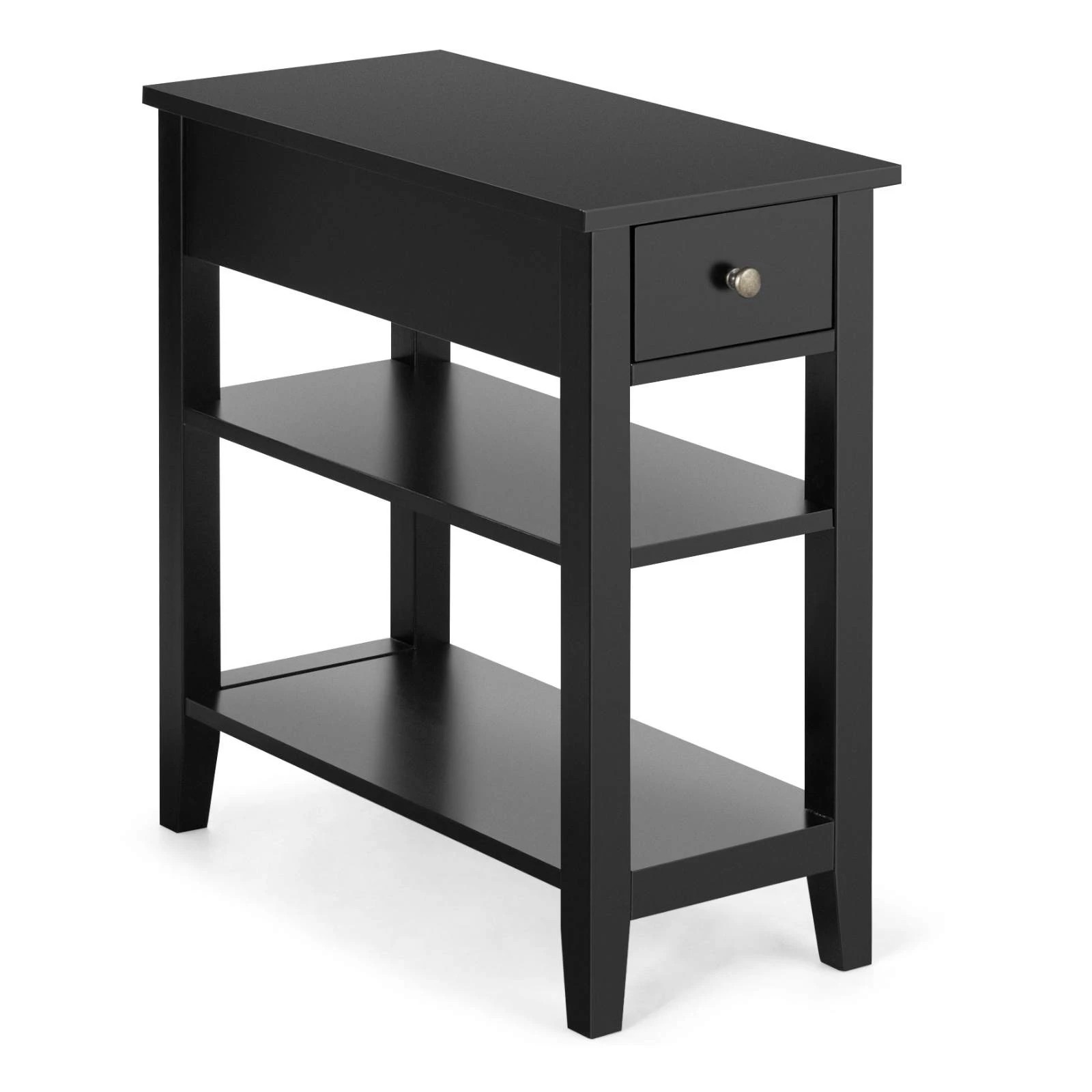1 Costway 3-Tier Bedside Table Narrow Side End Table w/1 Drawer - Black, 1 of 3