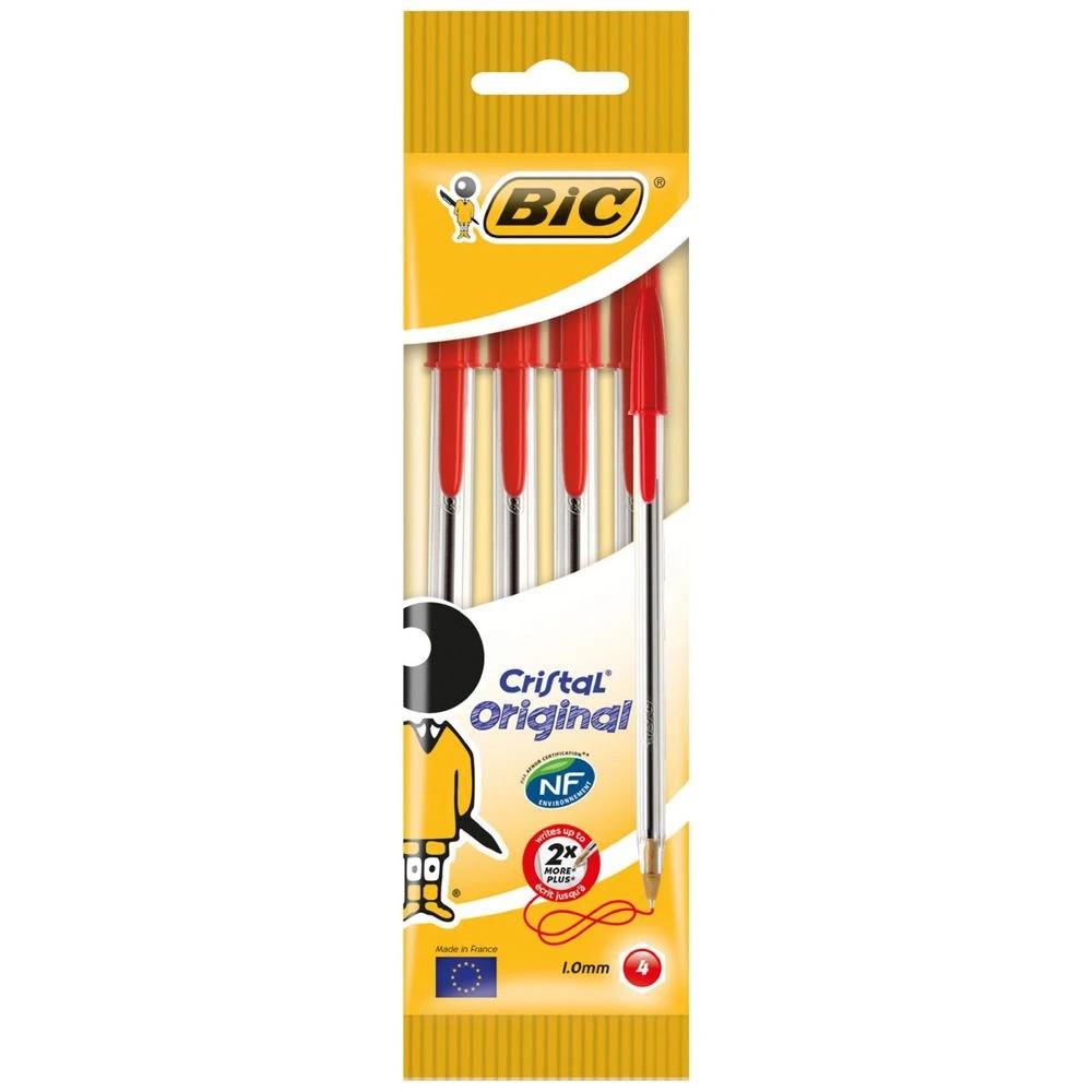 1 BIC Cristal Original Ballpoint Pen Red 4 Pack, 1 of 2