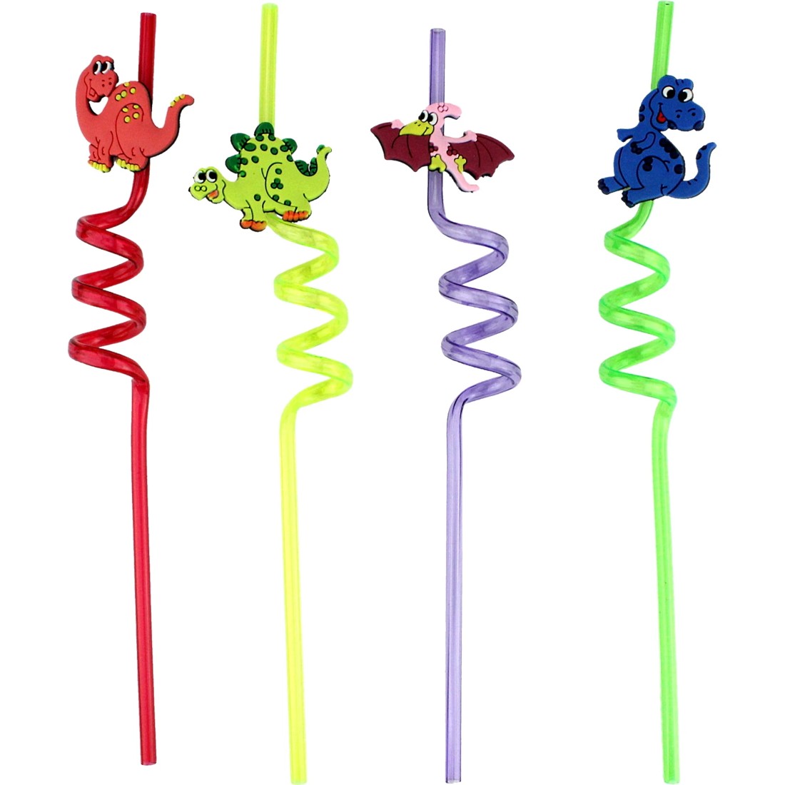 1 Party Maker Dinosaur Assorted Plastic Straws (Pack of 4), 1 of 1