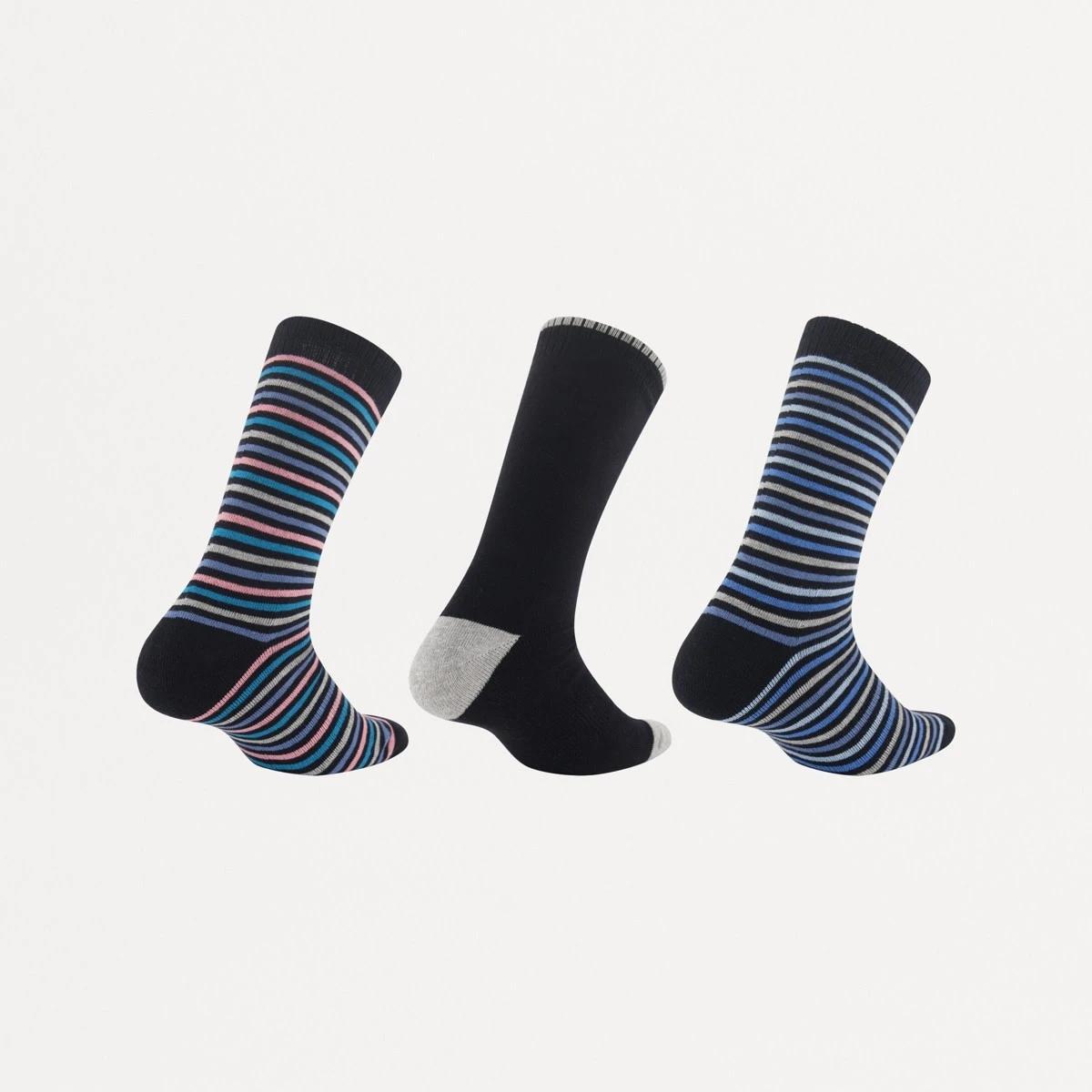 2 3 Pack Comfort Cotton Crew Socks STRIPE MIX BLACK, 2 of 3