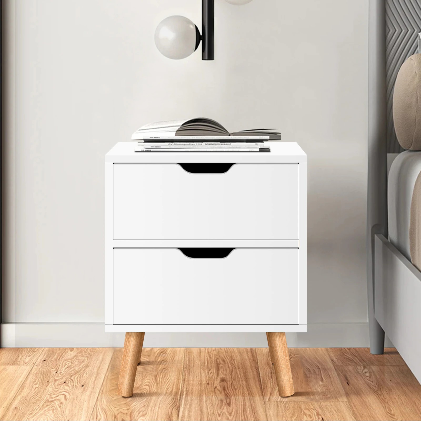 10 Alfordson 2x Bedside Table Nightstand Side Table 2 Drawers - White, 10 of 10