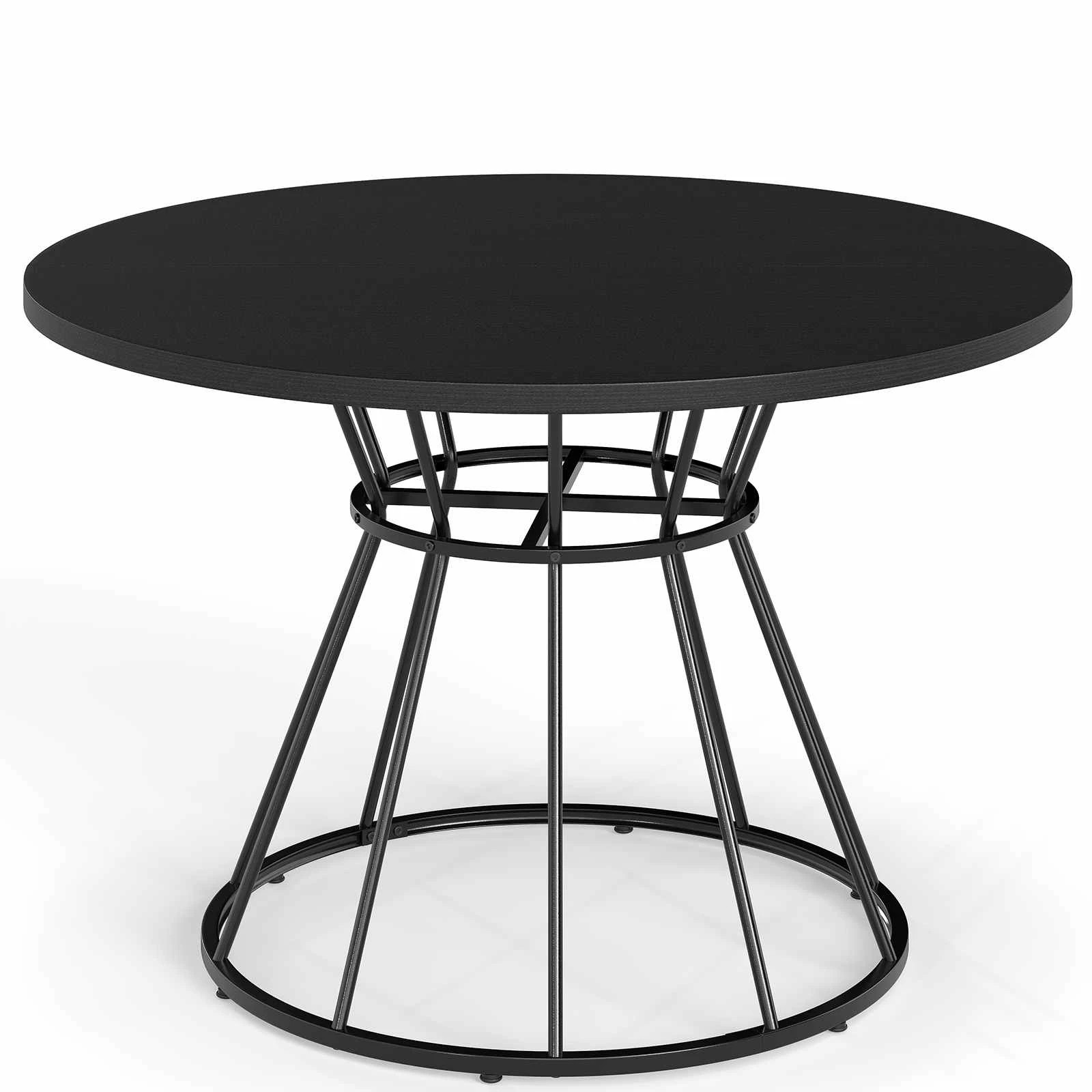 1 Costway 118cm Round Dining Table Wooden Tabletop Kitchen Table - Black, 1 of 4