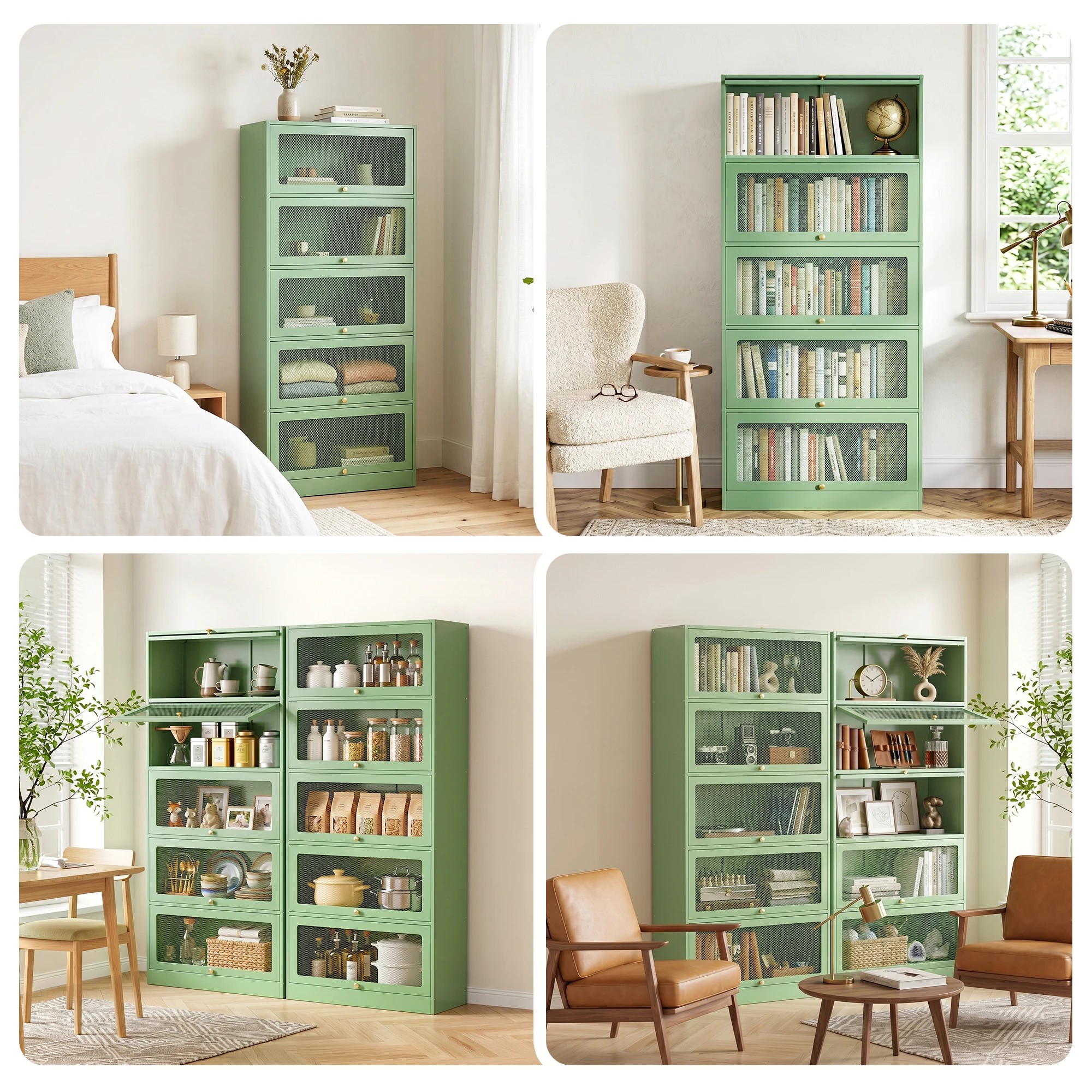 6 Artiss 2x Buffet Unit Cabinet Sideboard Metal - Green, 6 of 8
